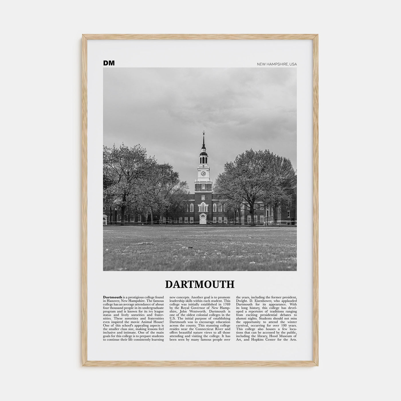 Dartmouth, New Hampshire Travel B&W Poster