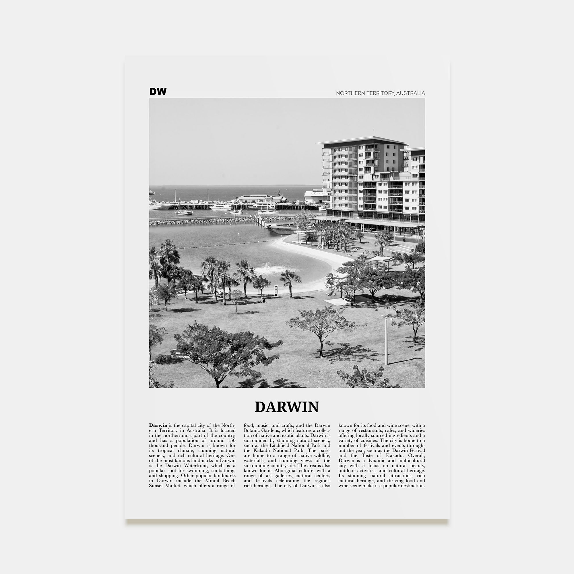 Darwin Travel B&W Poster