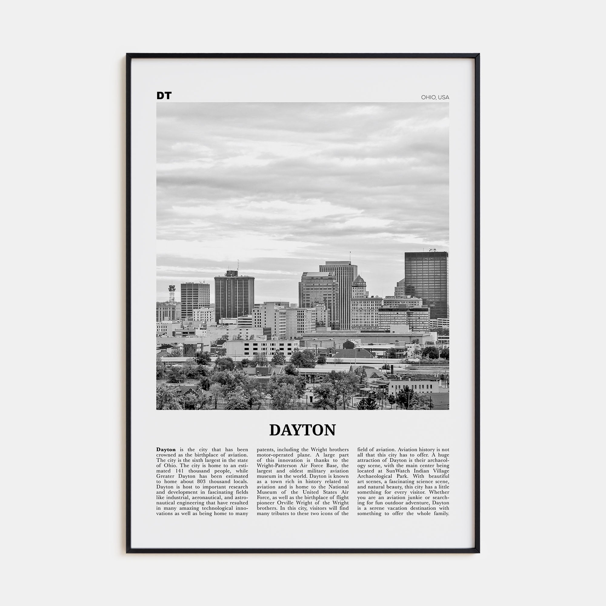 Dayton Travel B&W Poster
