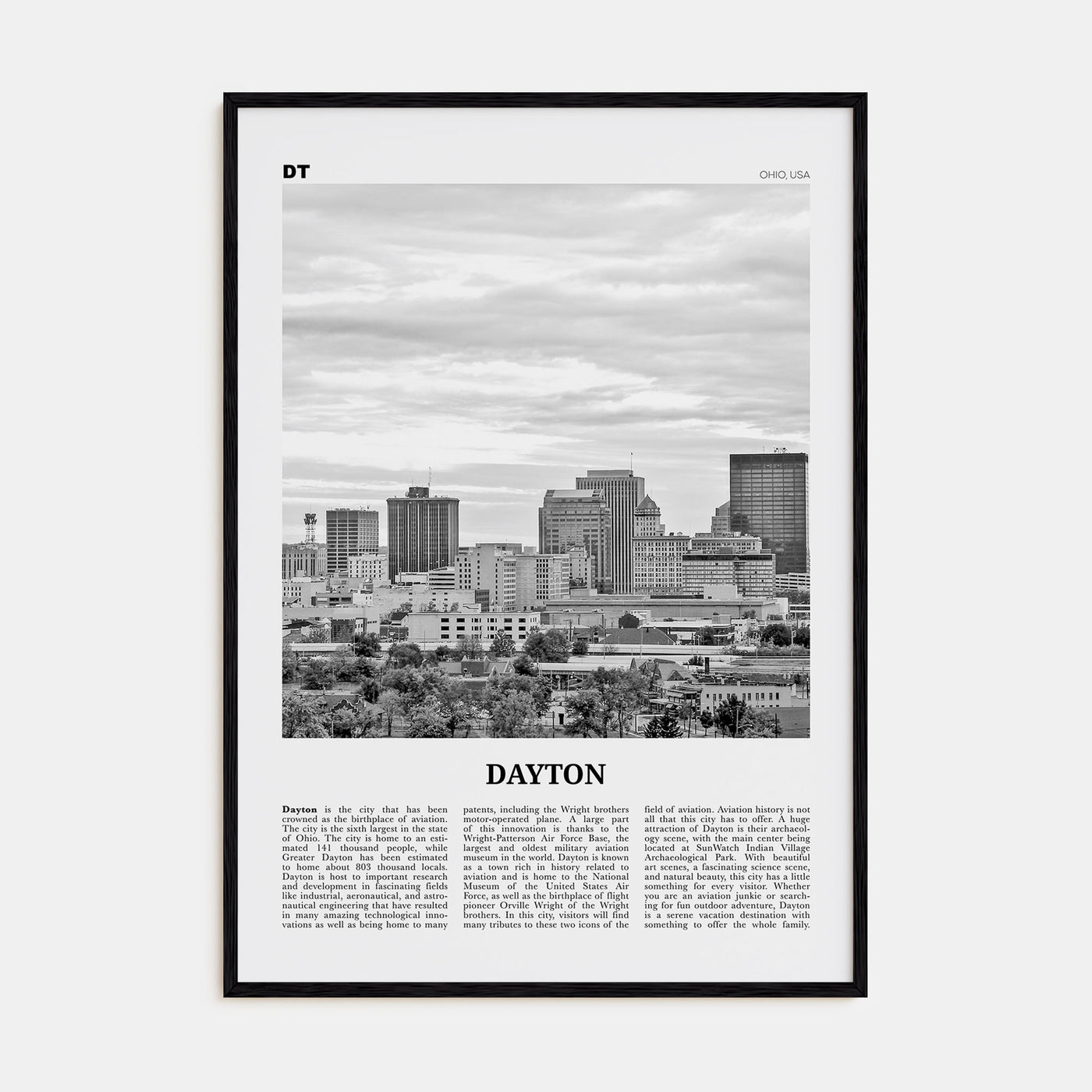Dayton Travel B&W Poster