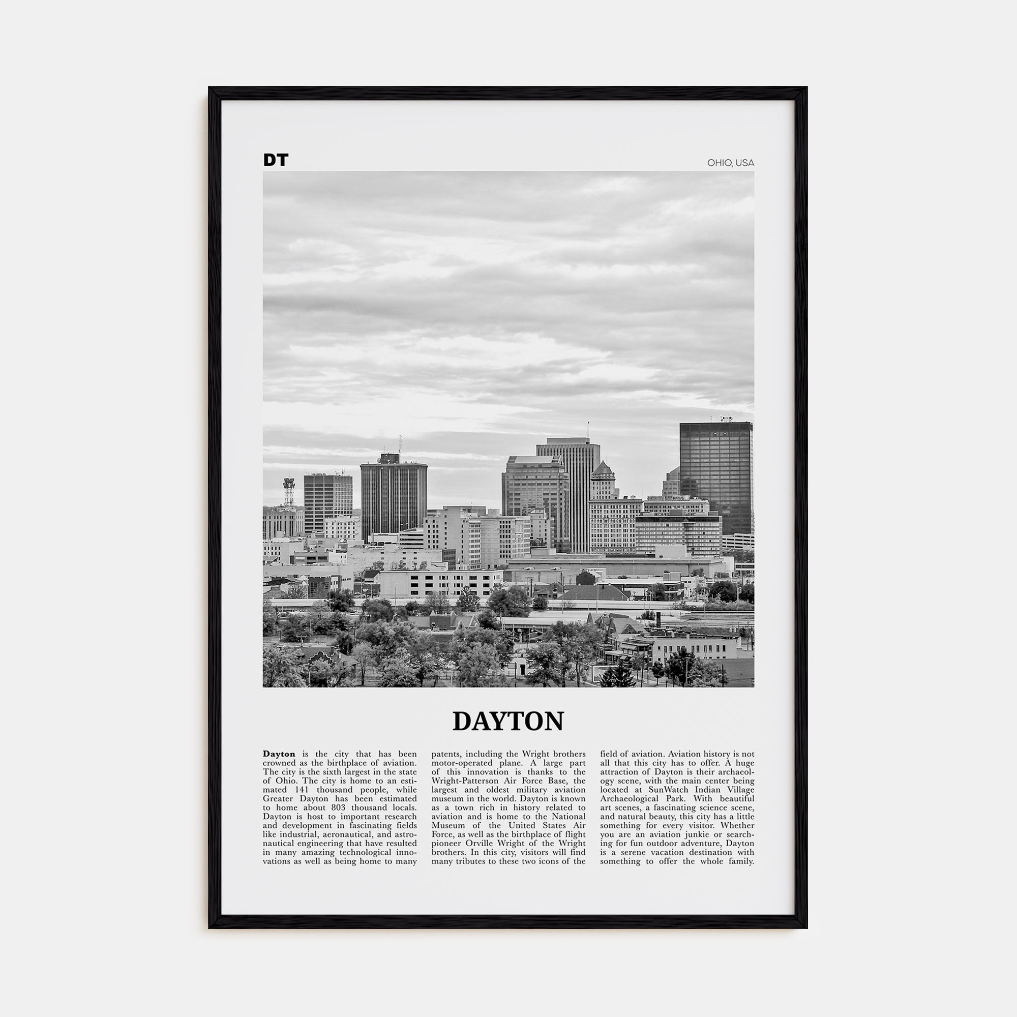 Dayton Travel B&W Poster