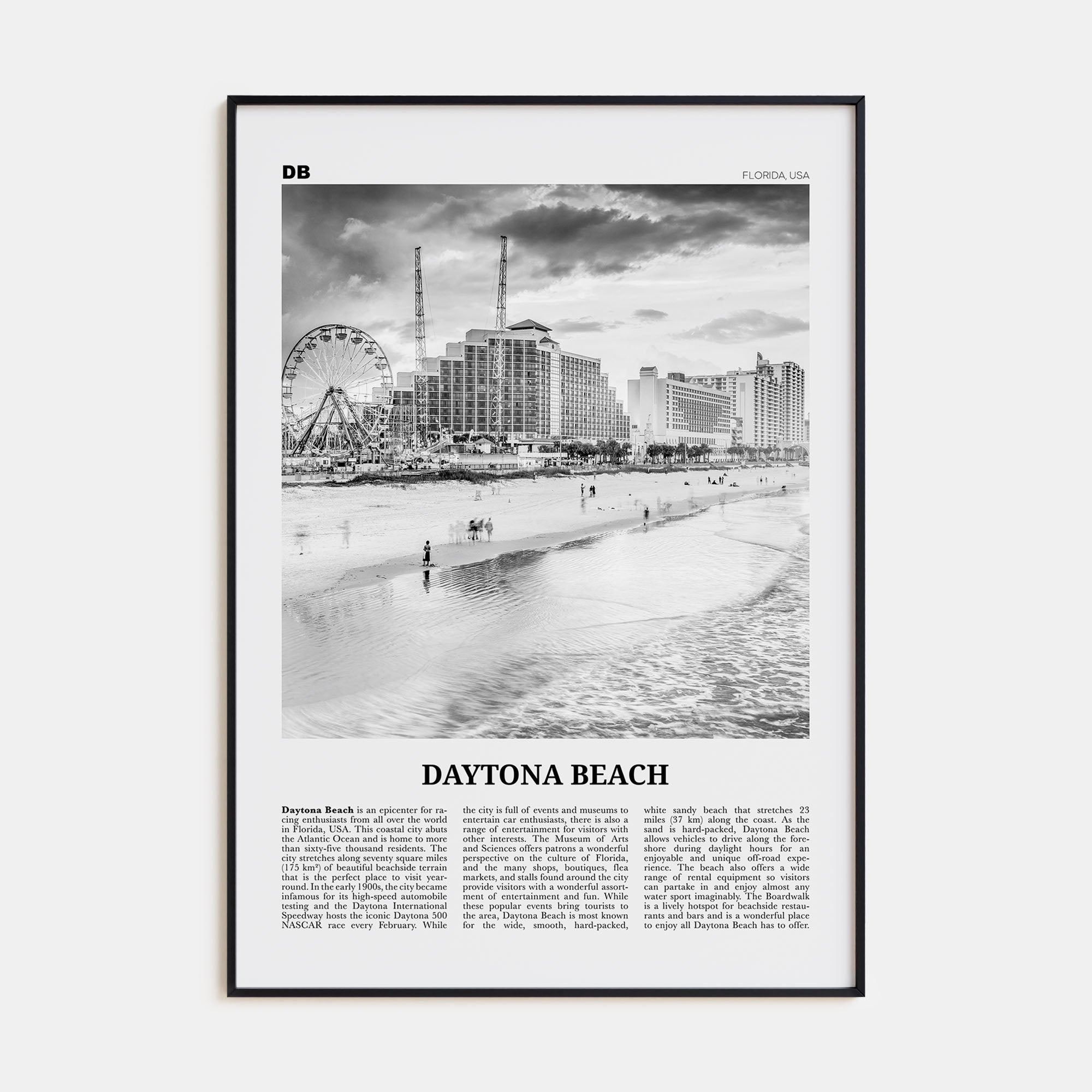 Daytona Beach Travel B&W Poster