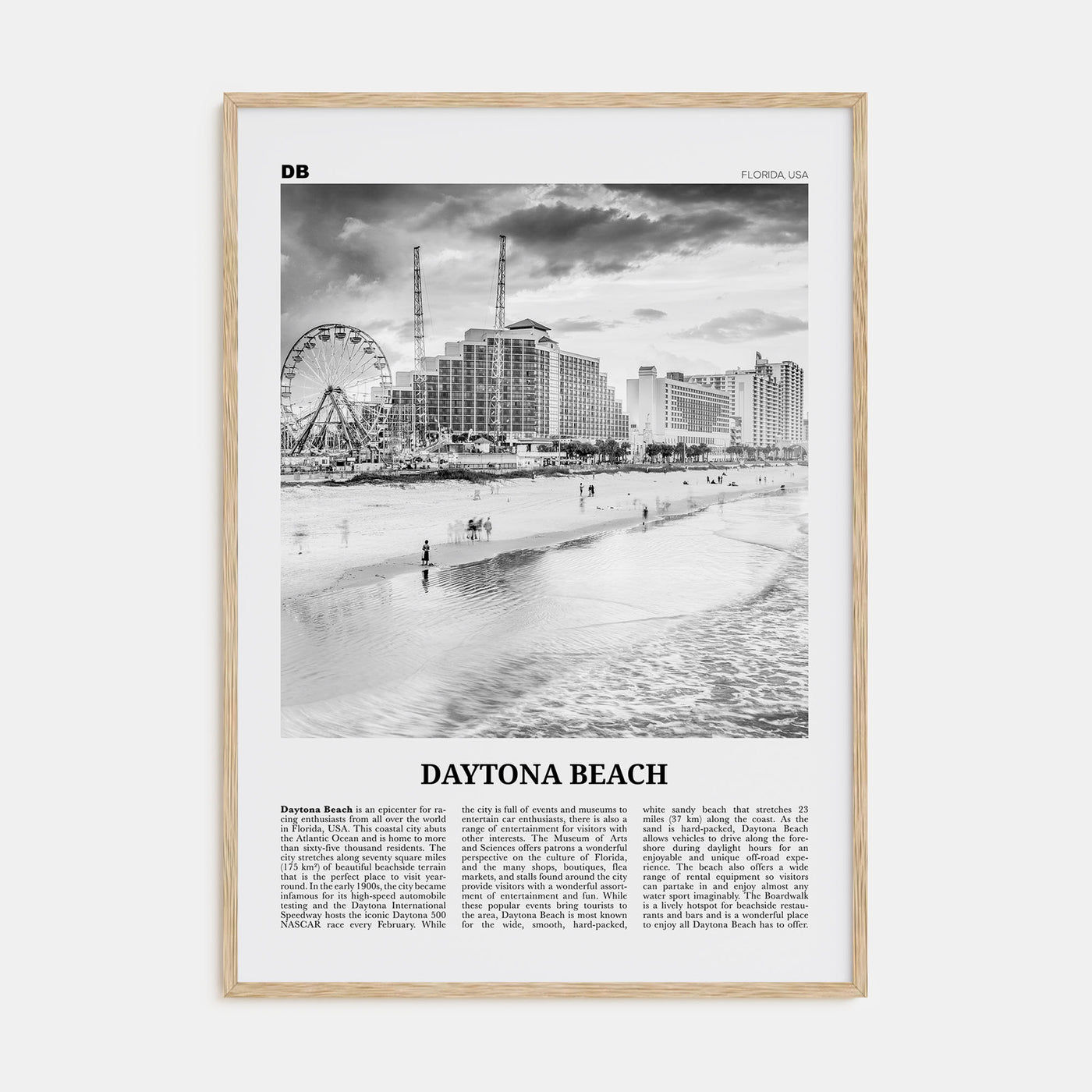 Daytona Beach Travel B&W Poster