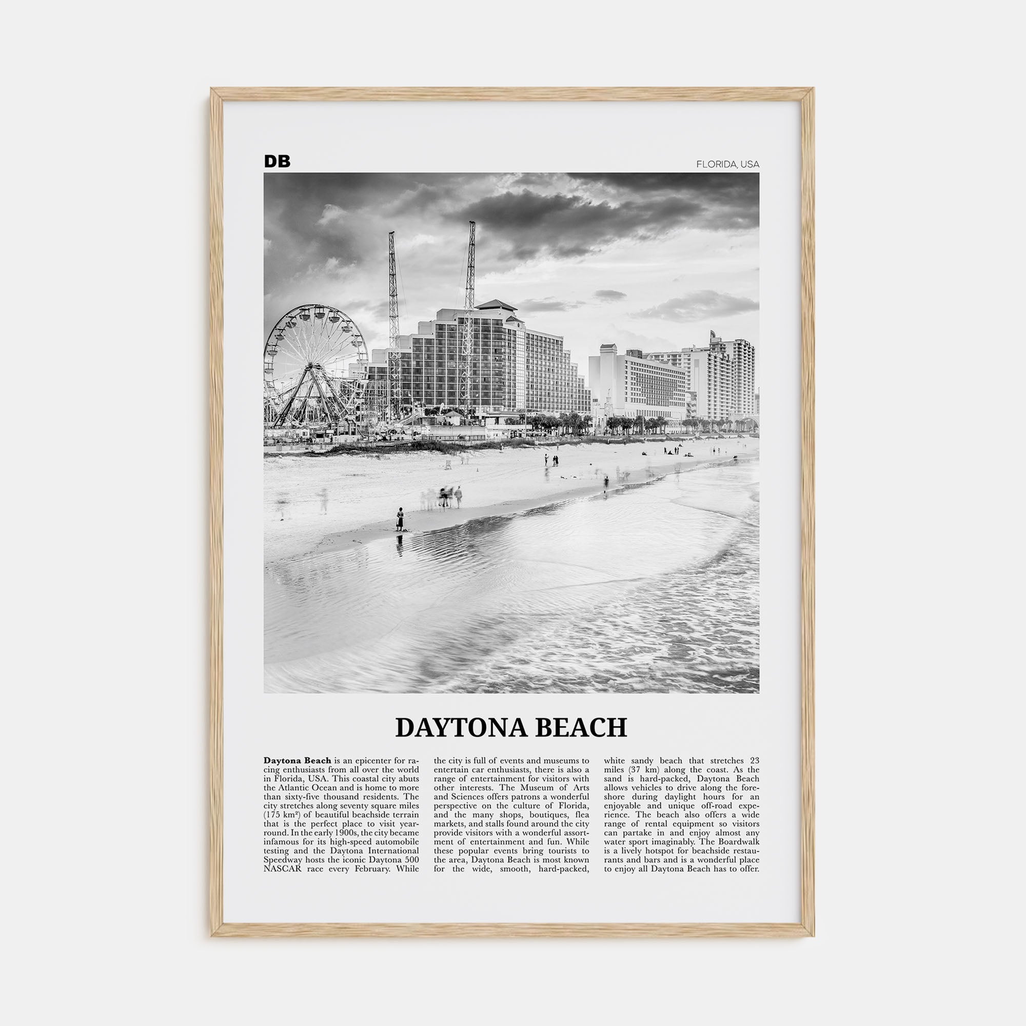 Daytona Beach Travel B&W Poster