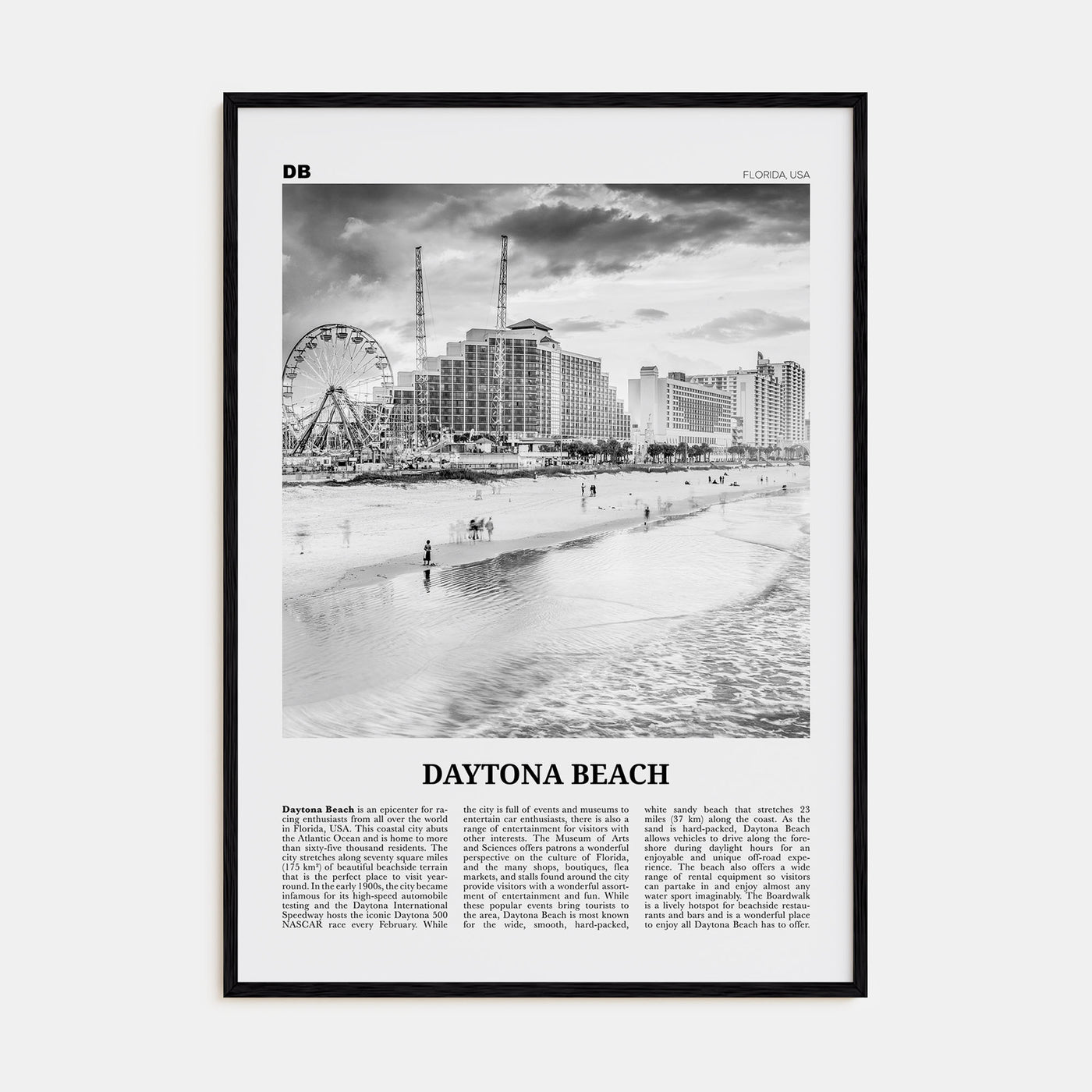 Daytona Beach Travel B&W Poster