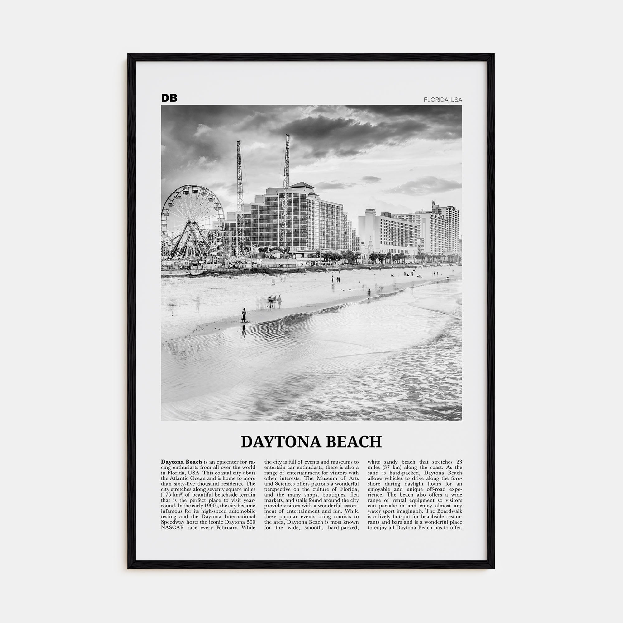 Daytona Beach Travel B&W Poster