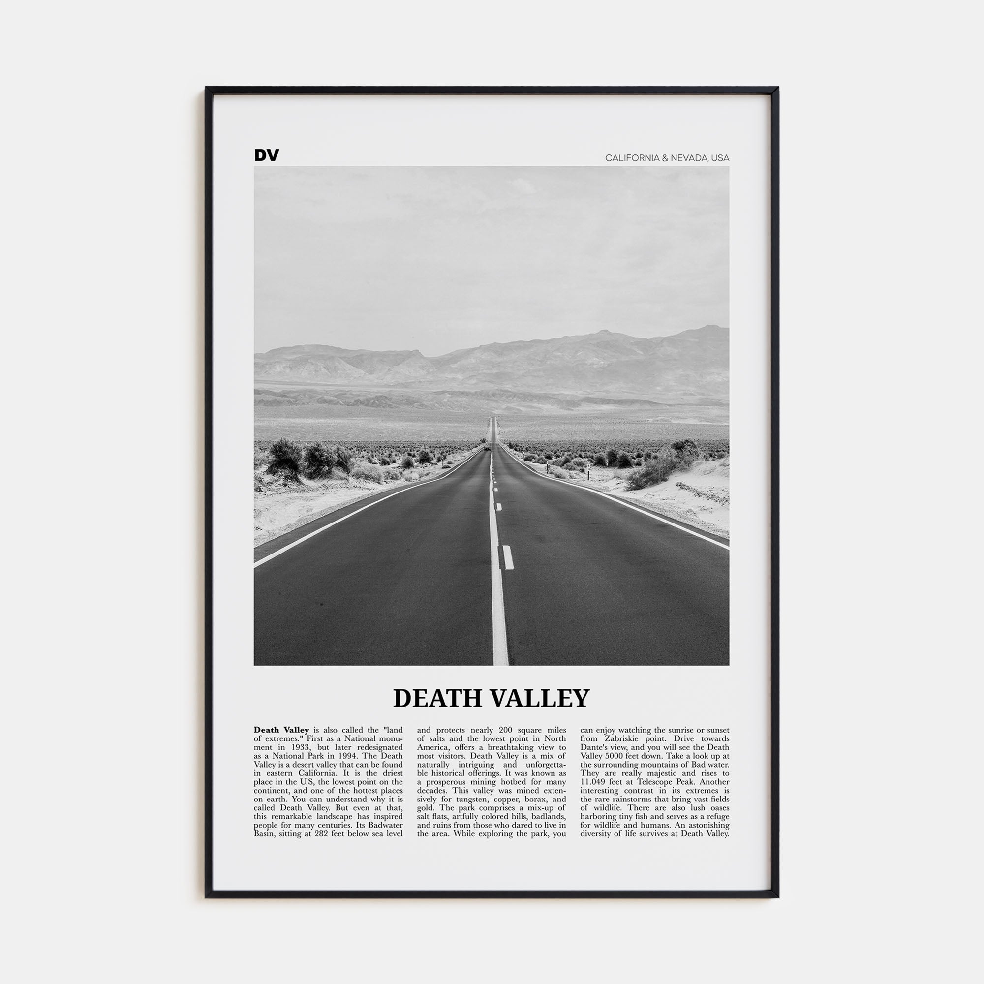 Death Valley Travel B&W No 2 Poster