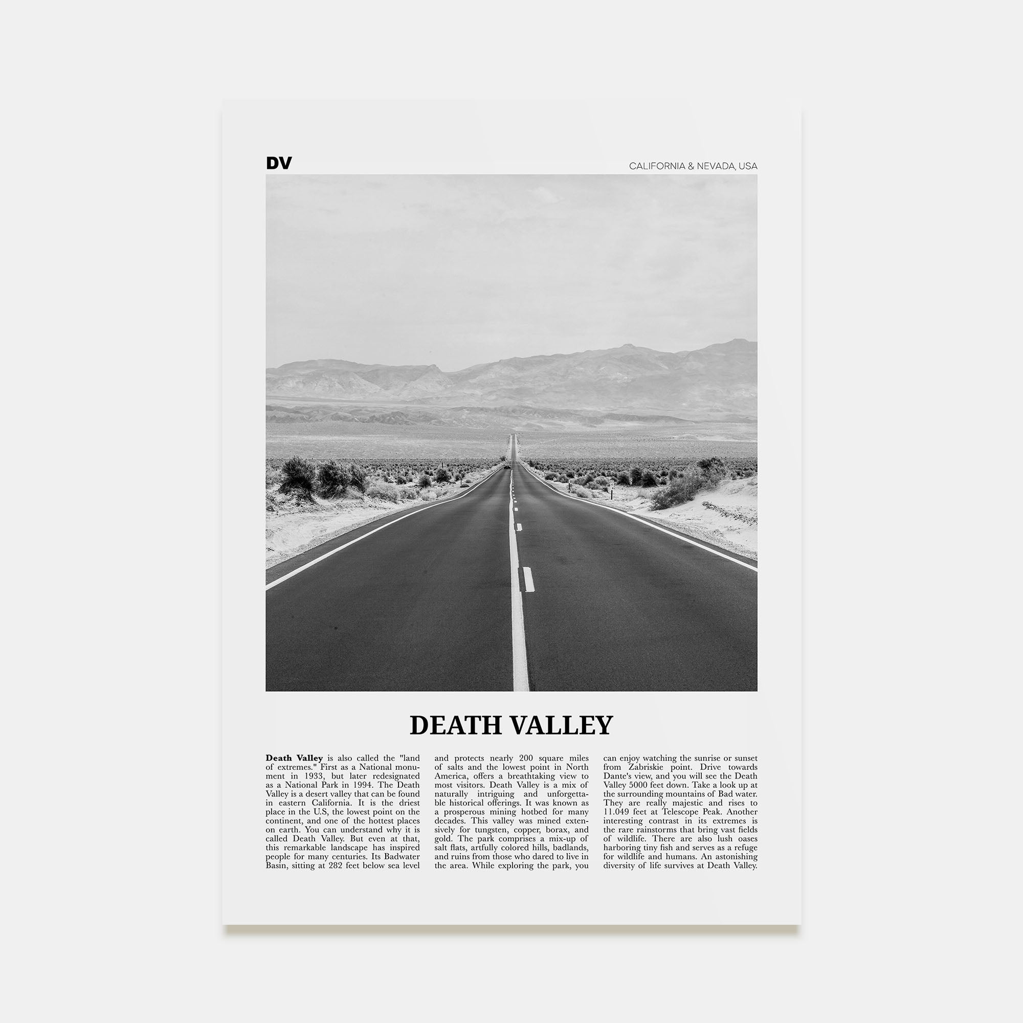 Death Valley Travel B&W No 2 Poster