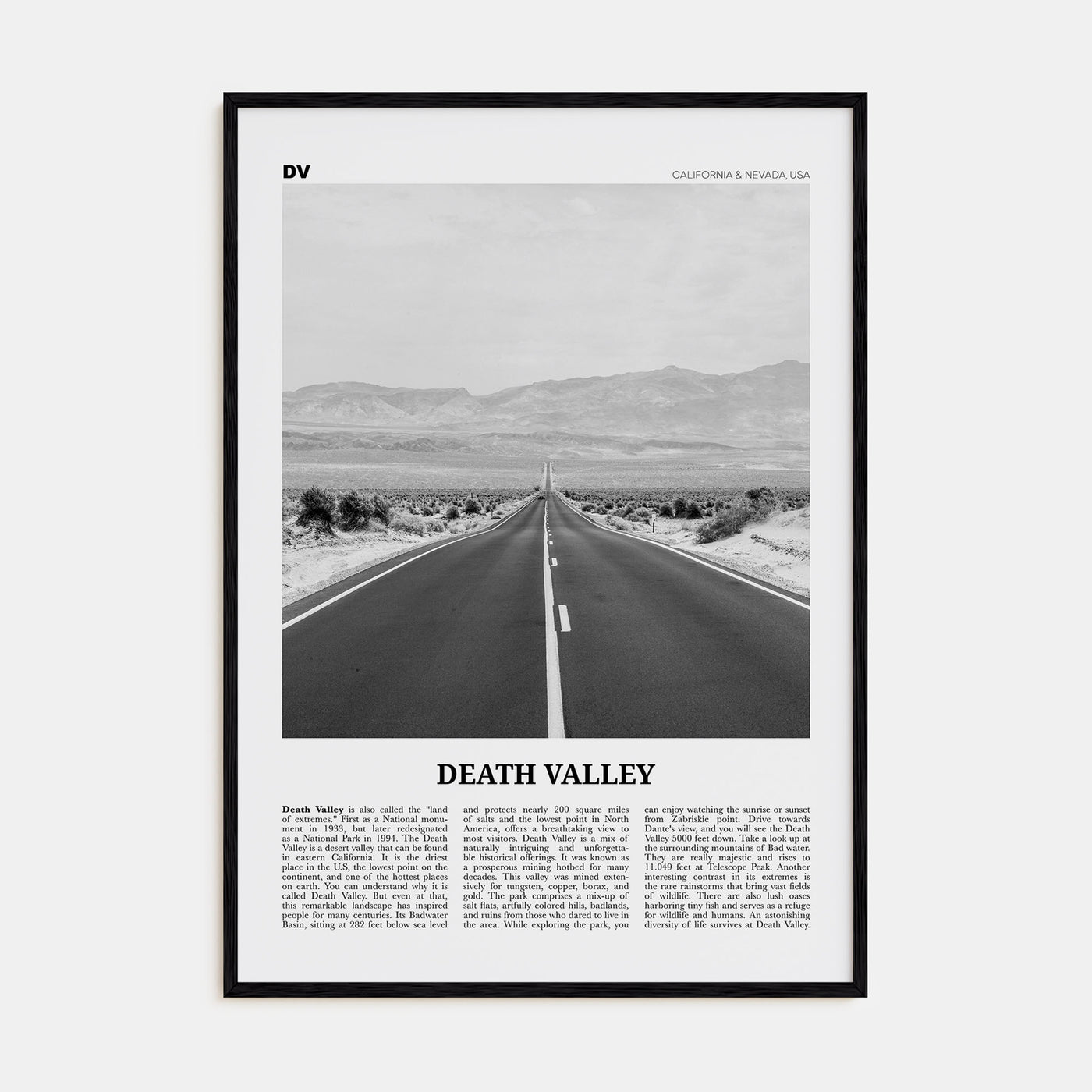 Death Valley Travel B&W No 2 Poster