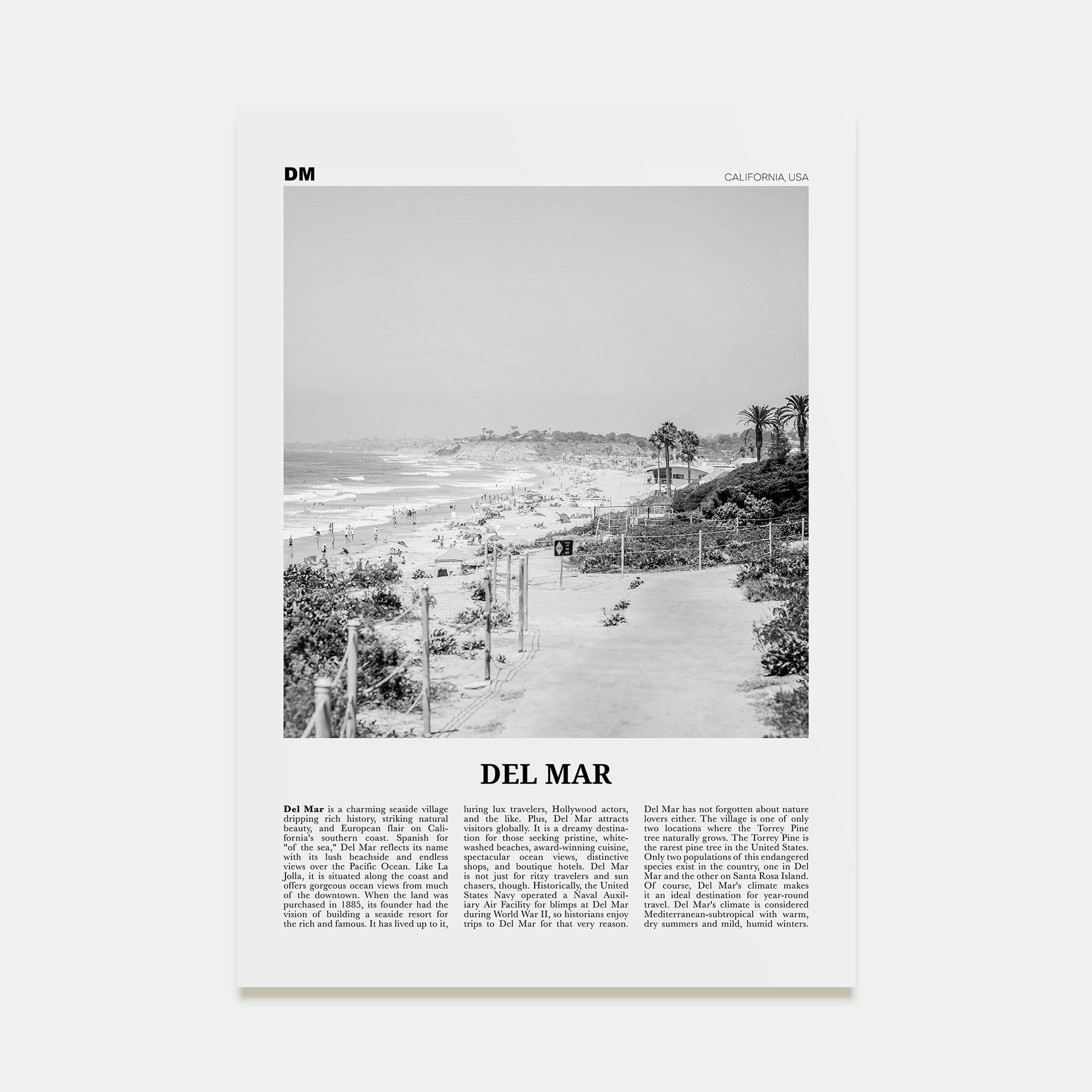 Del Mar Travel B&W No 1 Poster