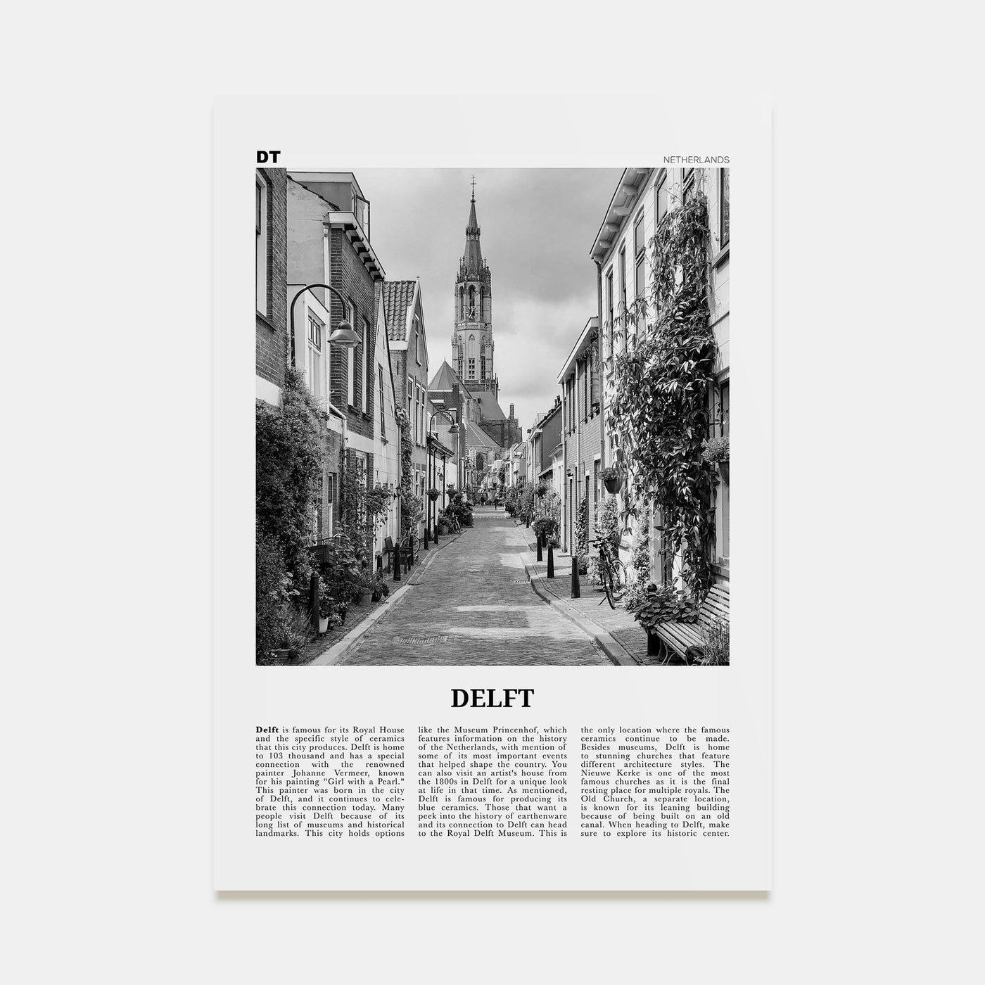 Delft Travel B&W Poster