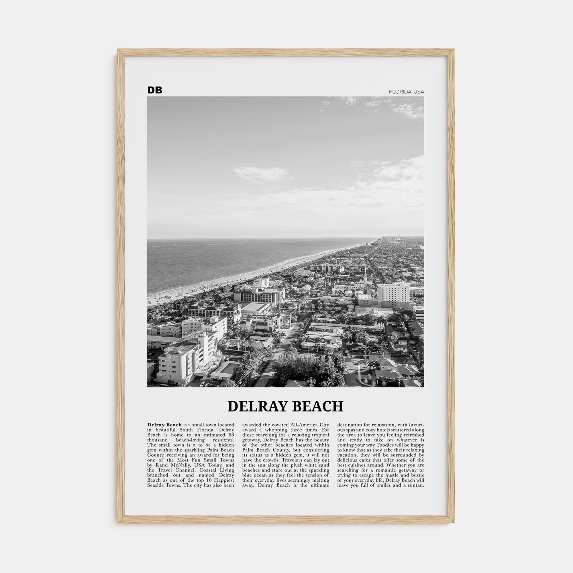 Delray Beach Travel B&W Poster