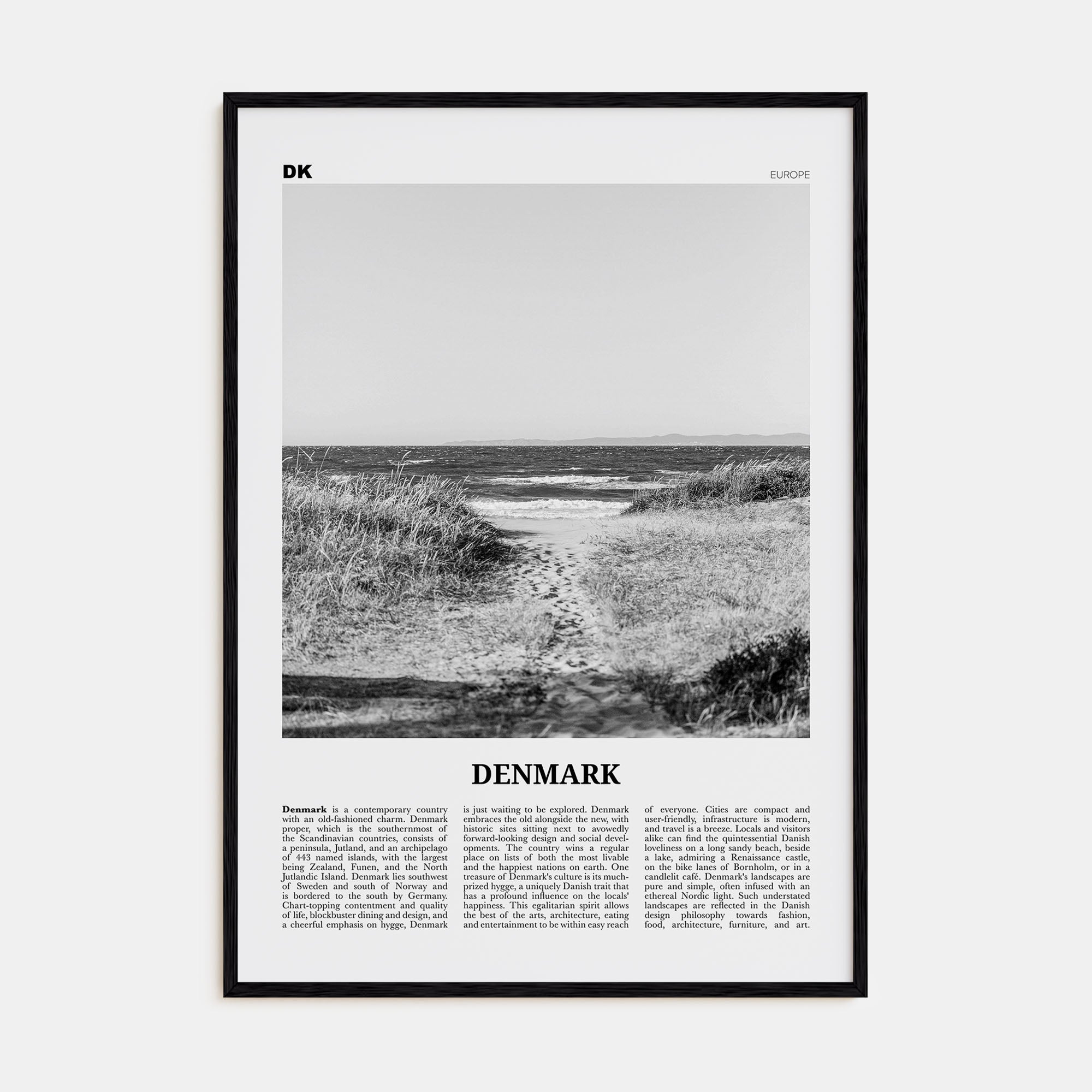 Denmark Travel B&W Poster