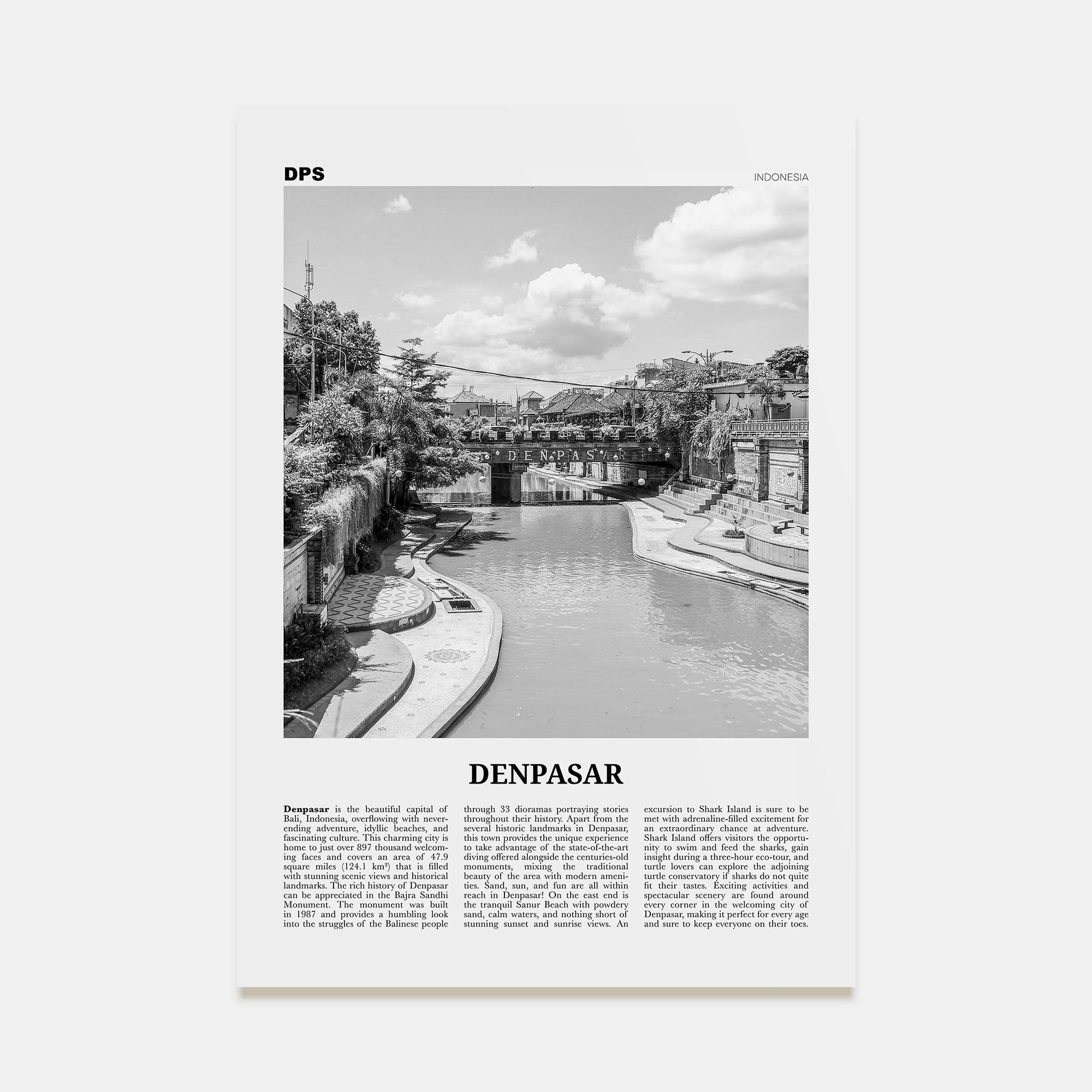 Denpasar Travel B&W Poster