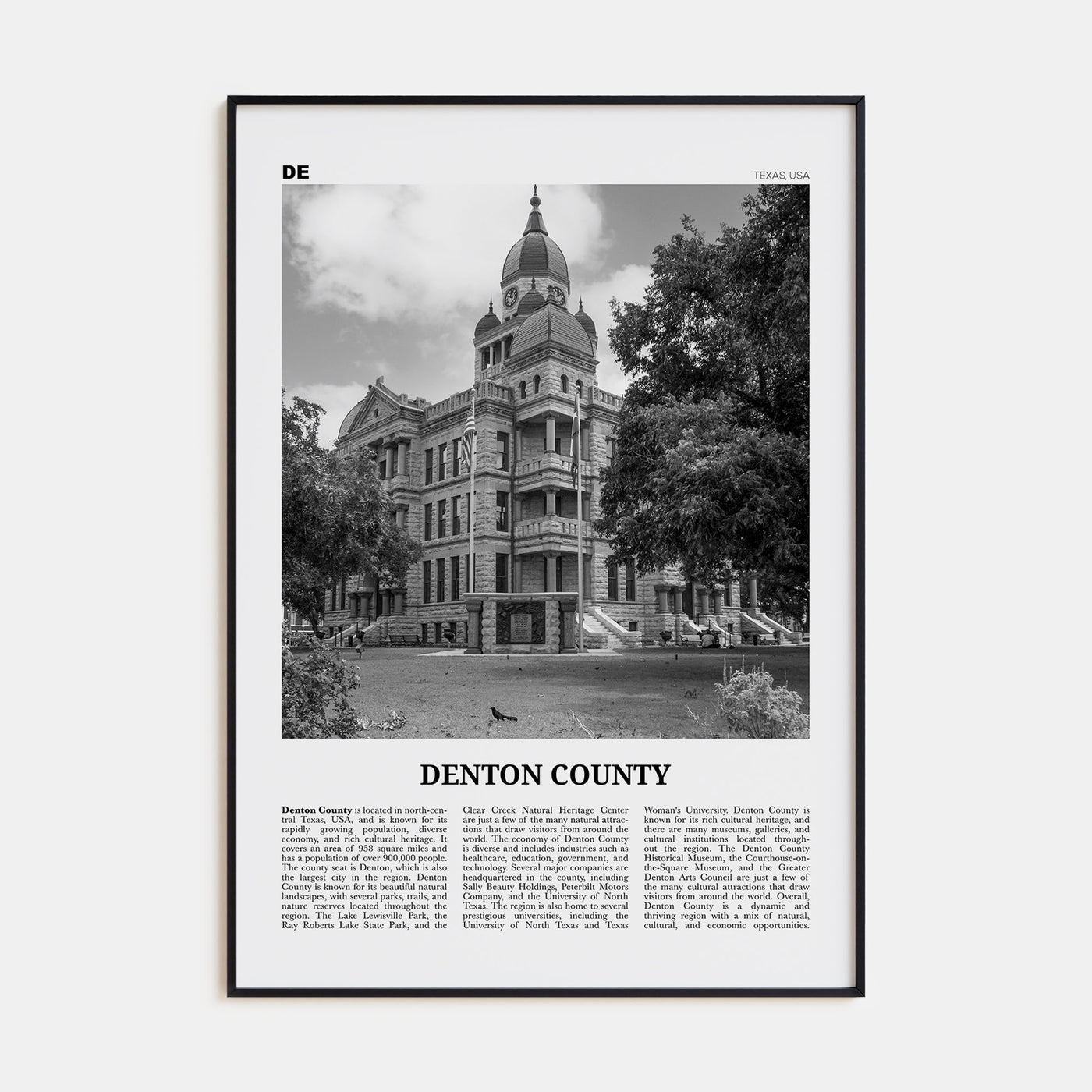 Denton County Travel B&W Poster