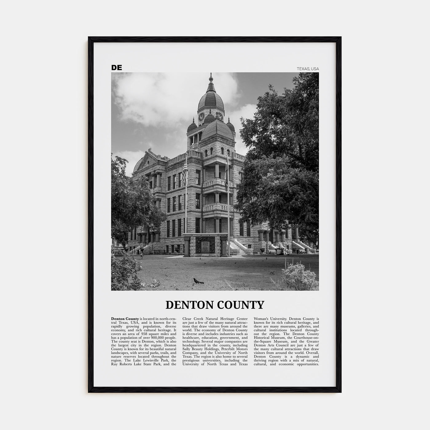 Denton County Travel B&W Poster