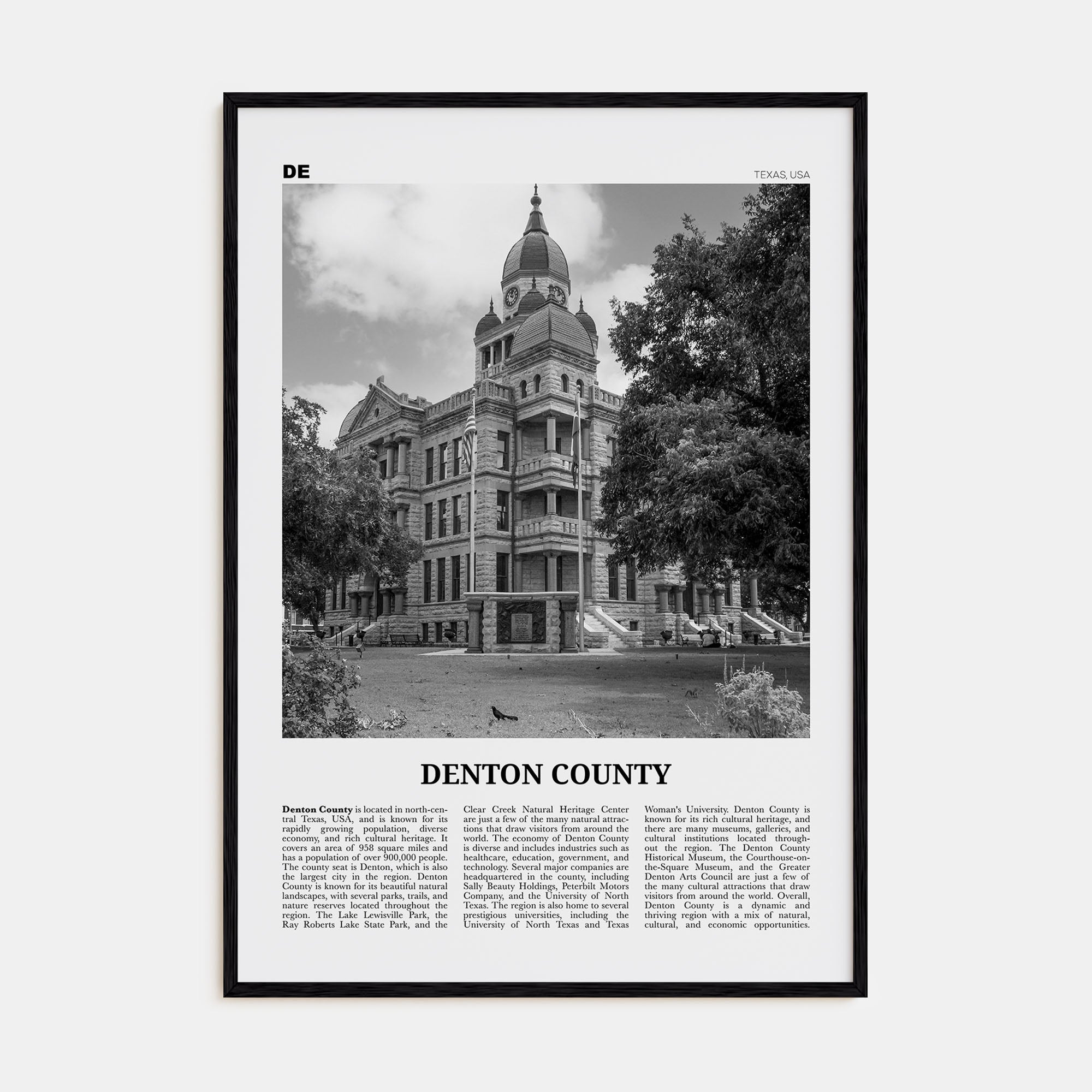 Denton County Travel B&W Poster