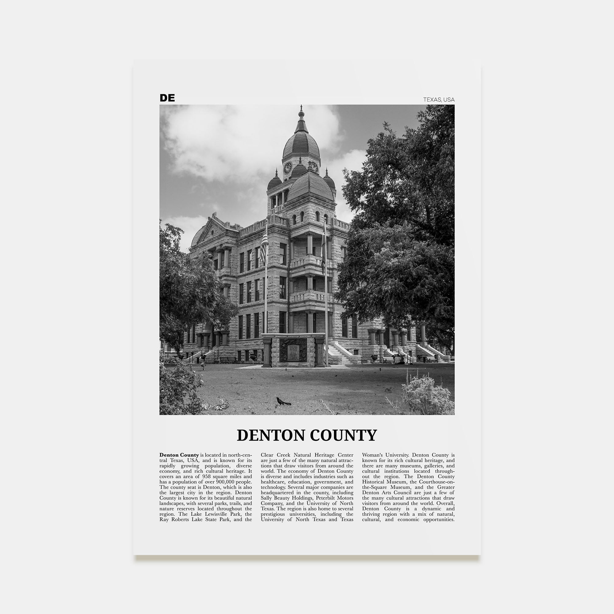 Denton County Travel B&W Poster
