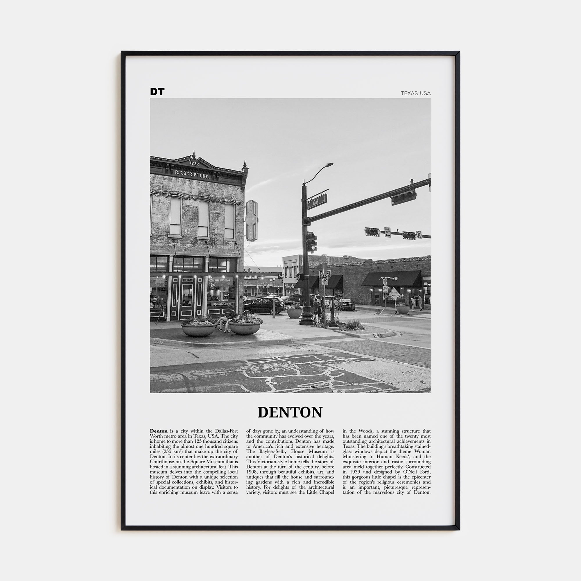 Denton Travel B&W Poster