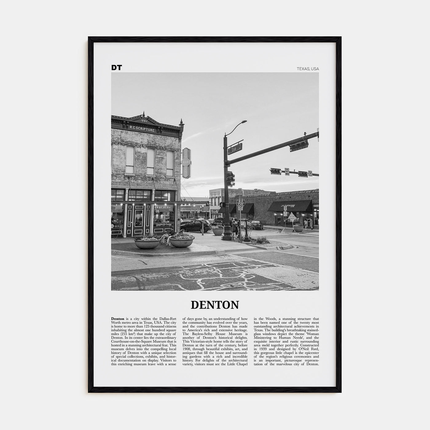 Denton Travel B&W Poster