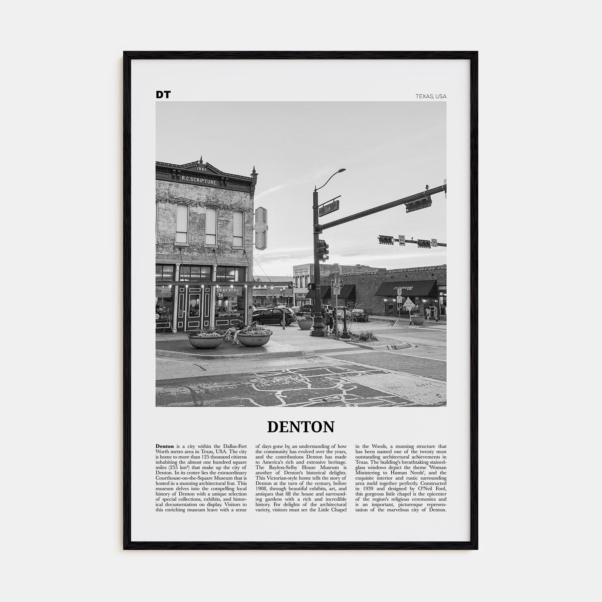 Denton Travel B&W Poster