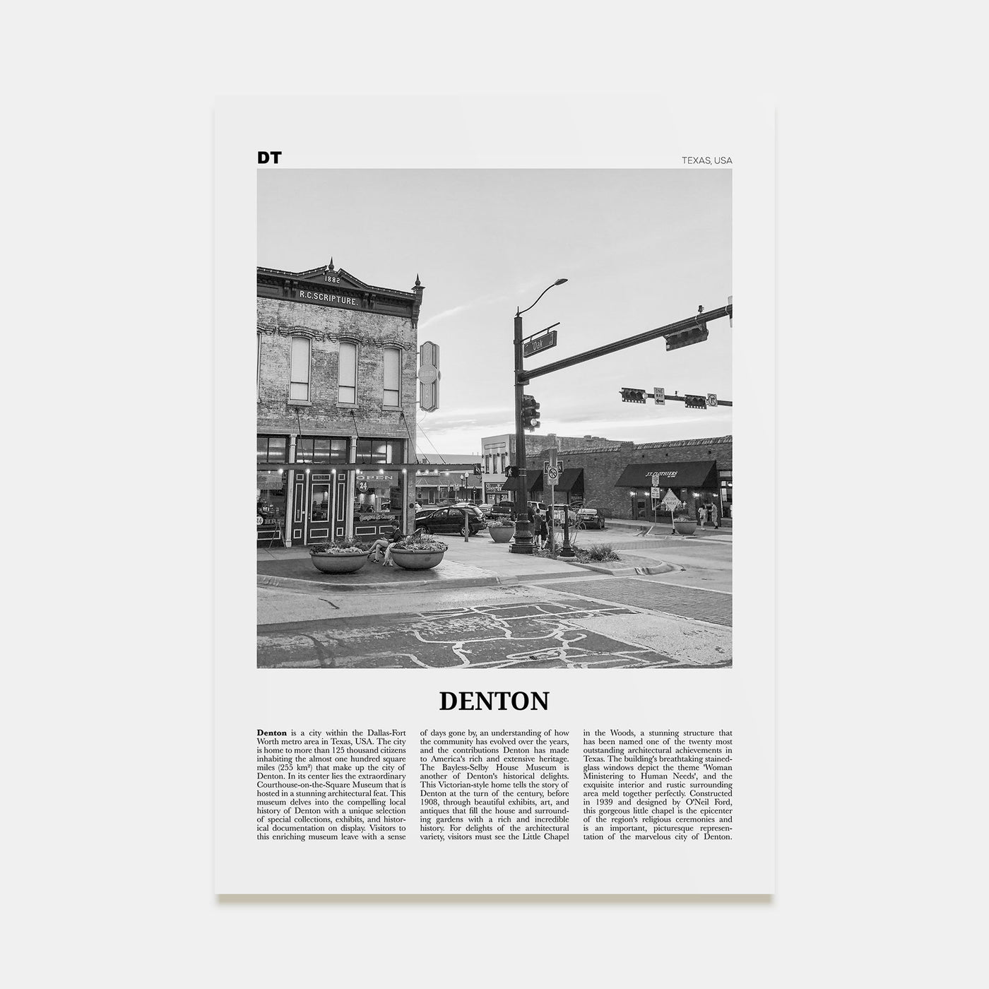 Denton Travel B&W Poster