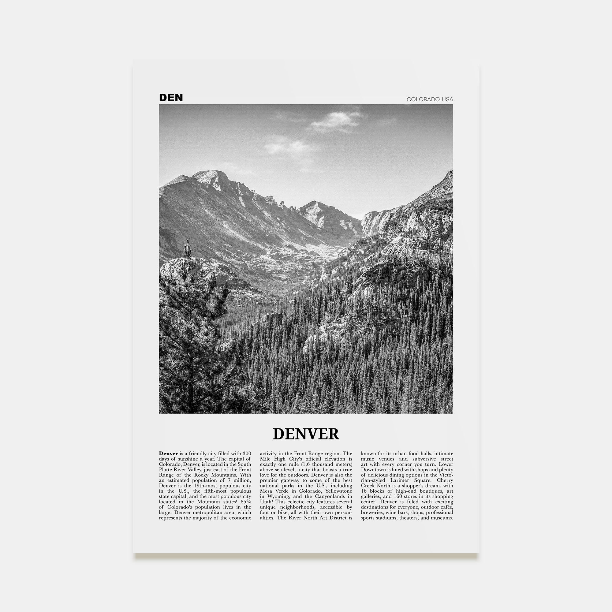 Denver Travel B&W No 1 Poster