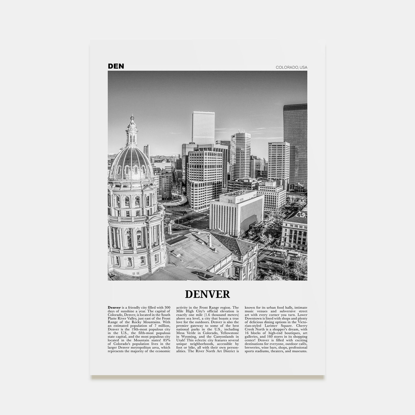Denver Travel B&W No 2 Poster