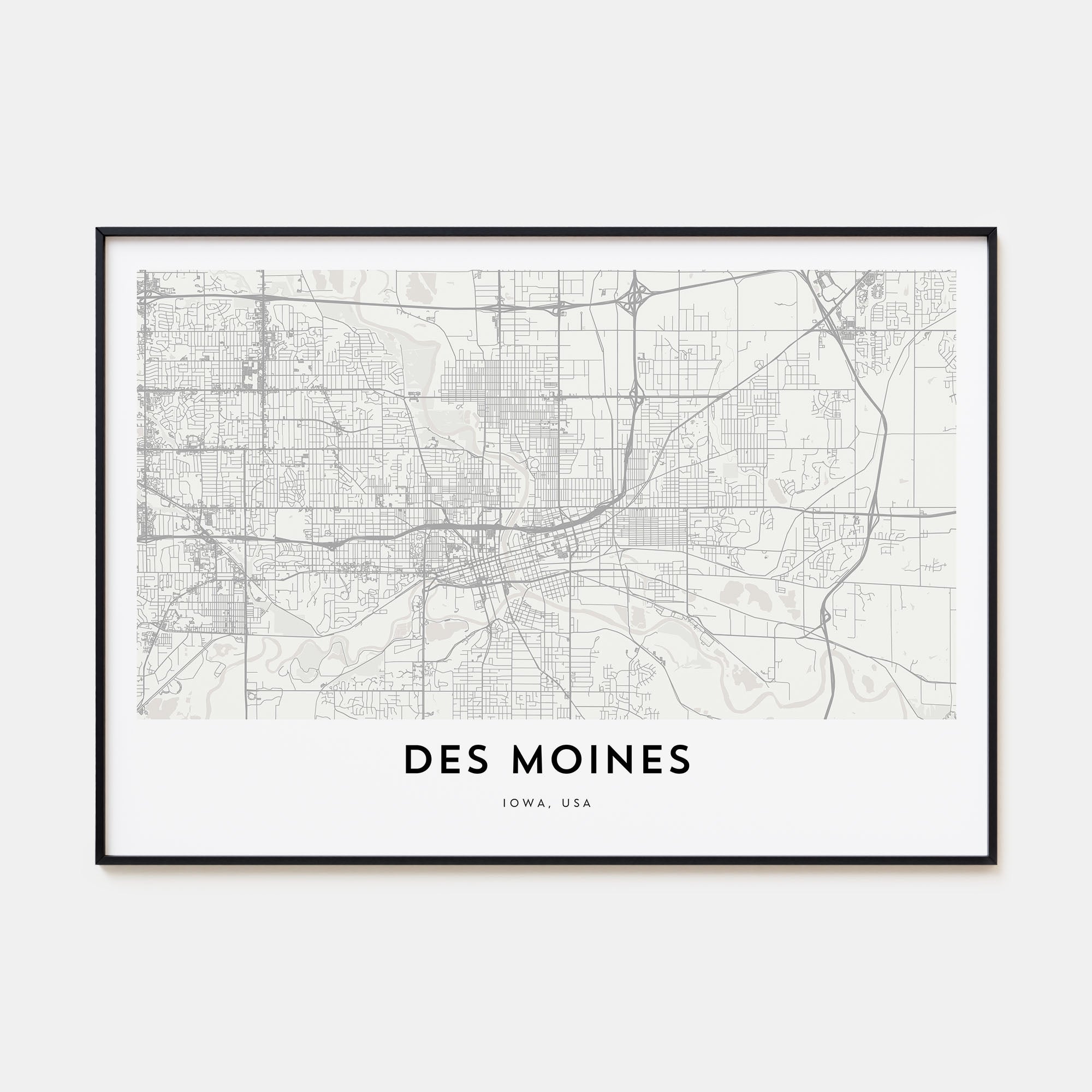 Des Moines Map Landscape Poster