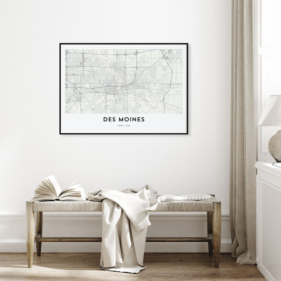 Des Moines Map Landscape Poster