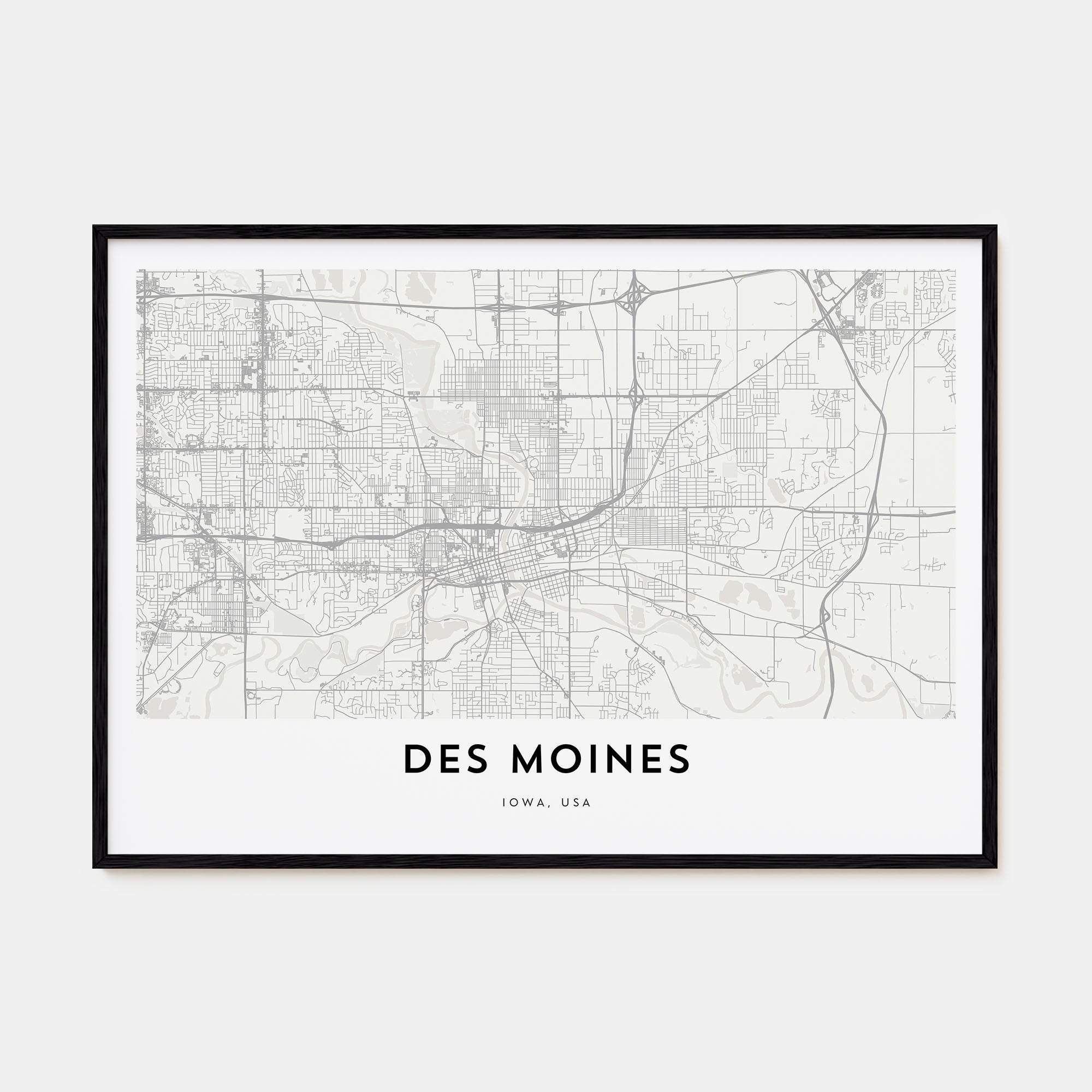 Des Moines Map Landscape Poster
