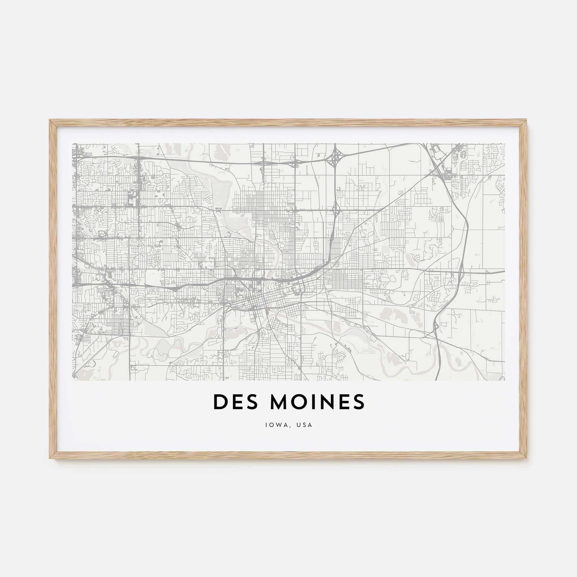Des Moines Map Landscape Poster