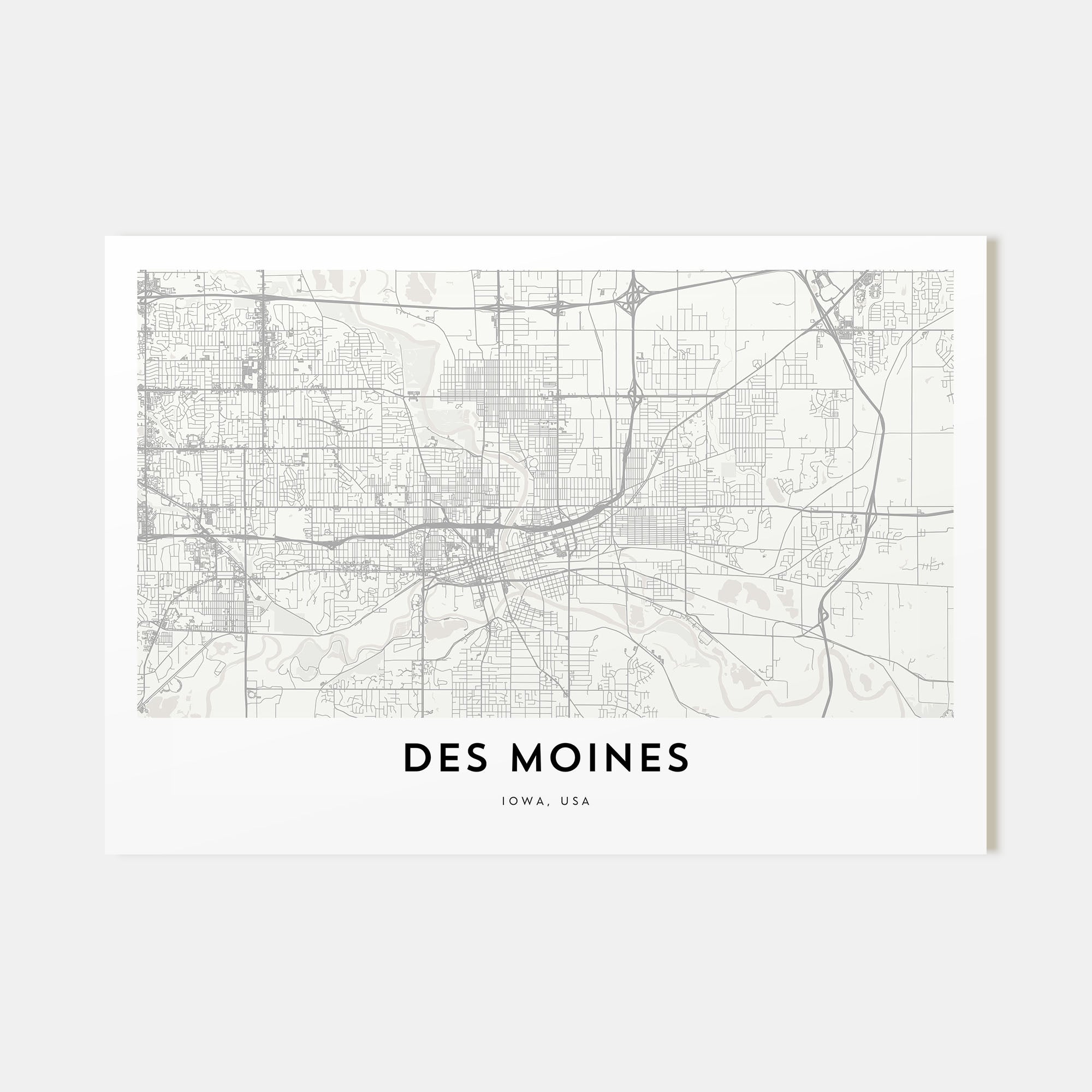 Des Moines Map Landscape Poster