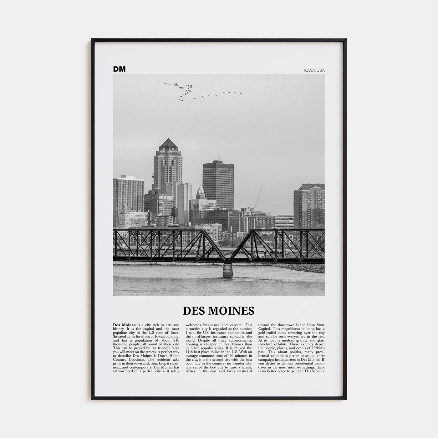 Des Moines Travel B&W No 1 Poster