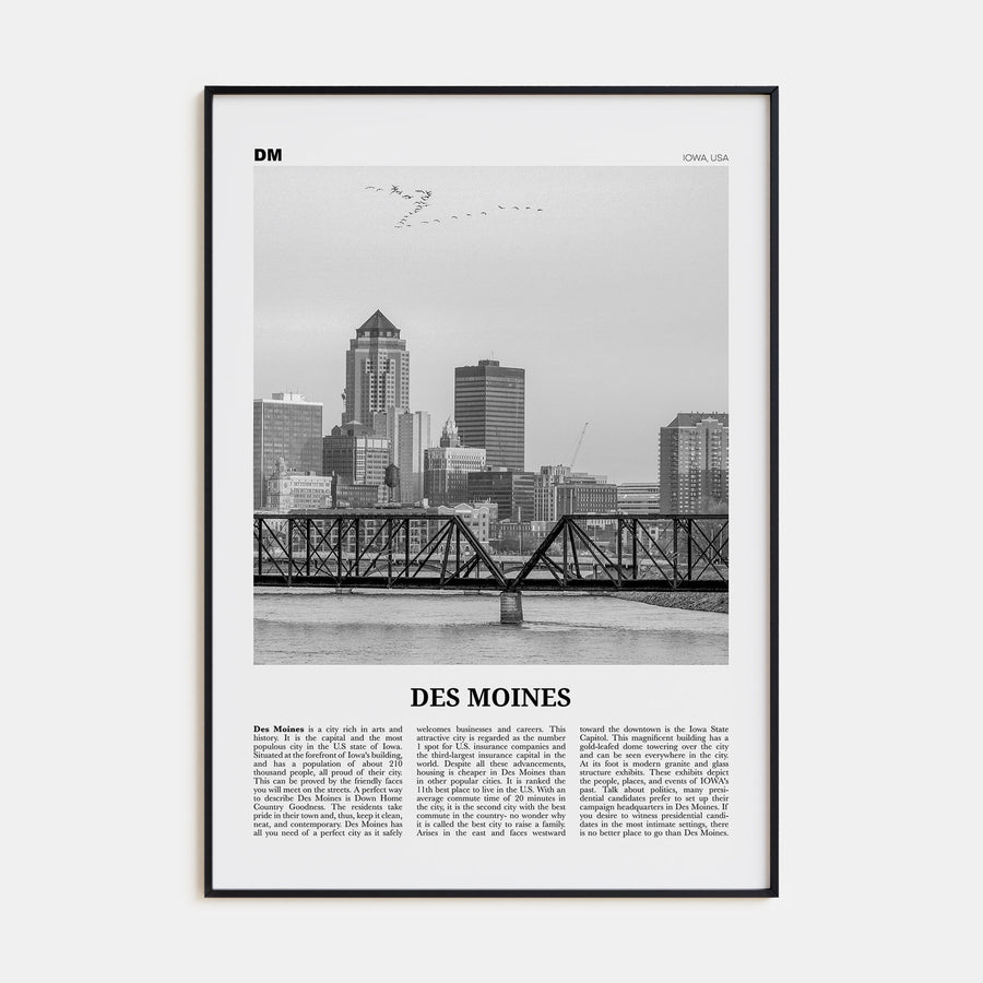 Des Moines Travel B&W No 1 Poster