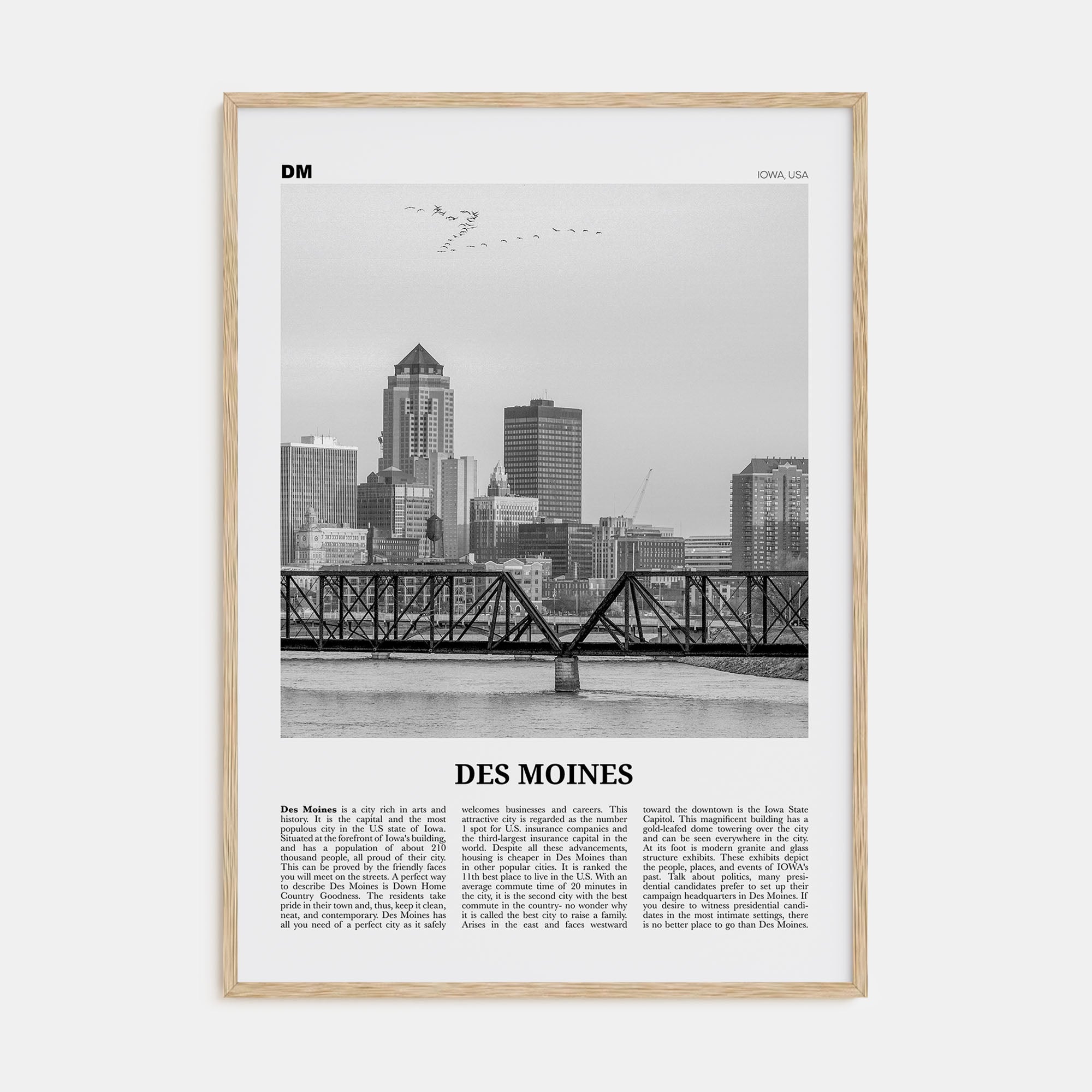 Des Moines Travel B&W No 1 Poster