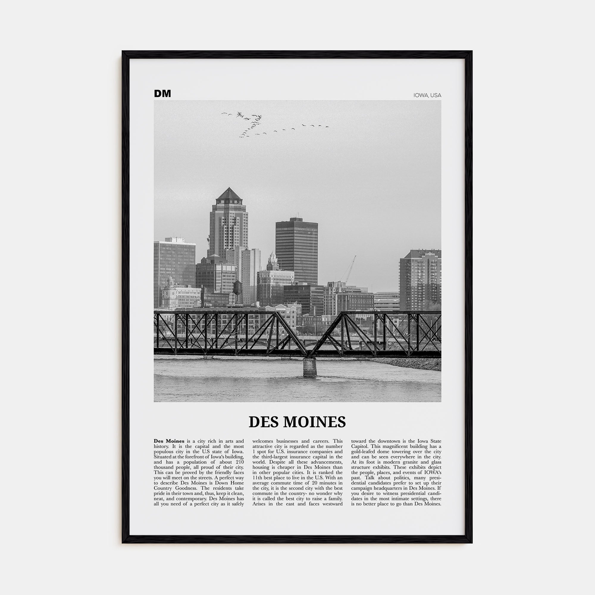 Des Moines Travel B&W No 1 Poster