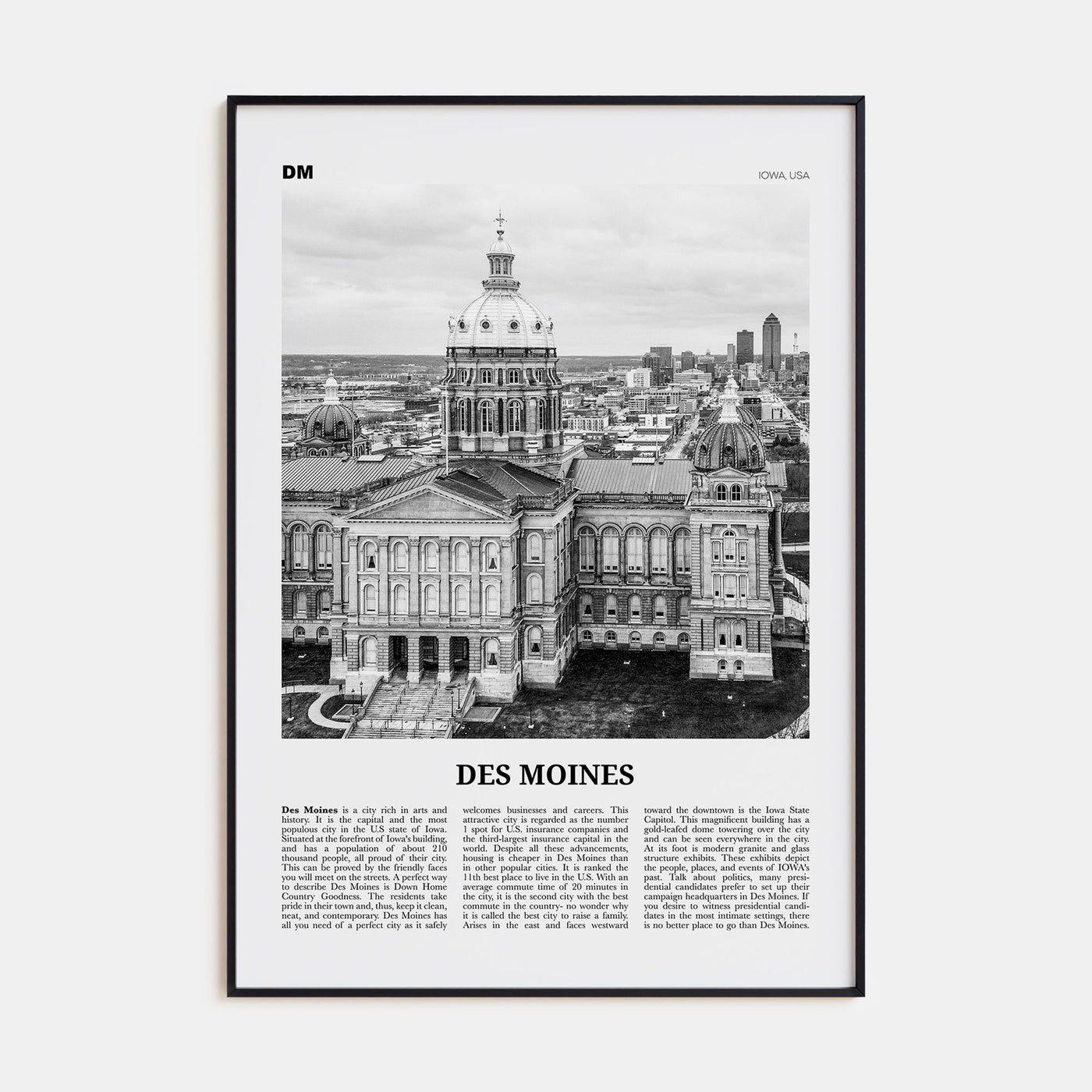 Des Moines Travel B&W No 2 Poster