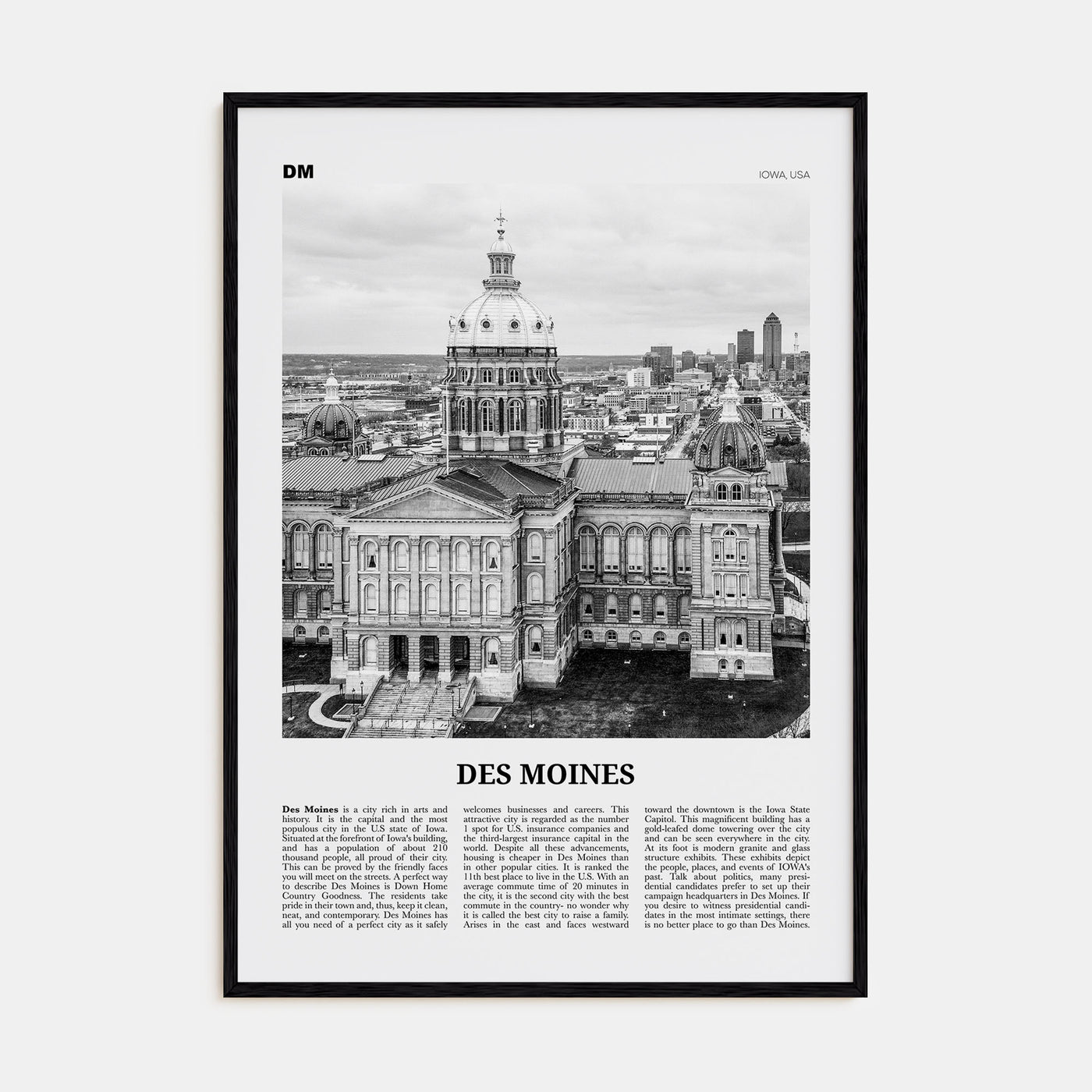 Des Moines Travel B&W No 2 Poster
