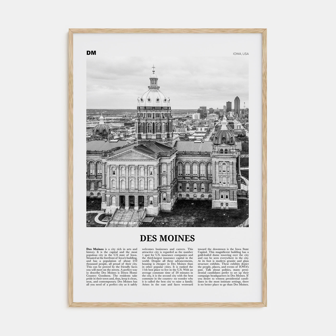 Des Moines Travel B&W No 2 Poster