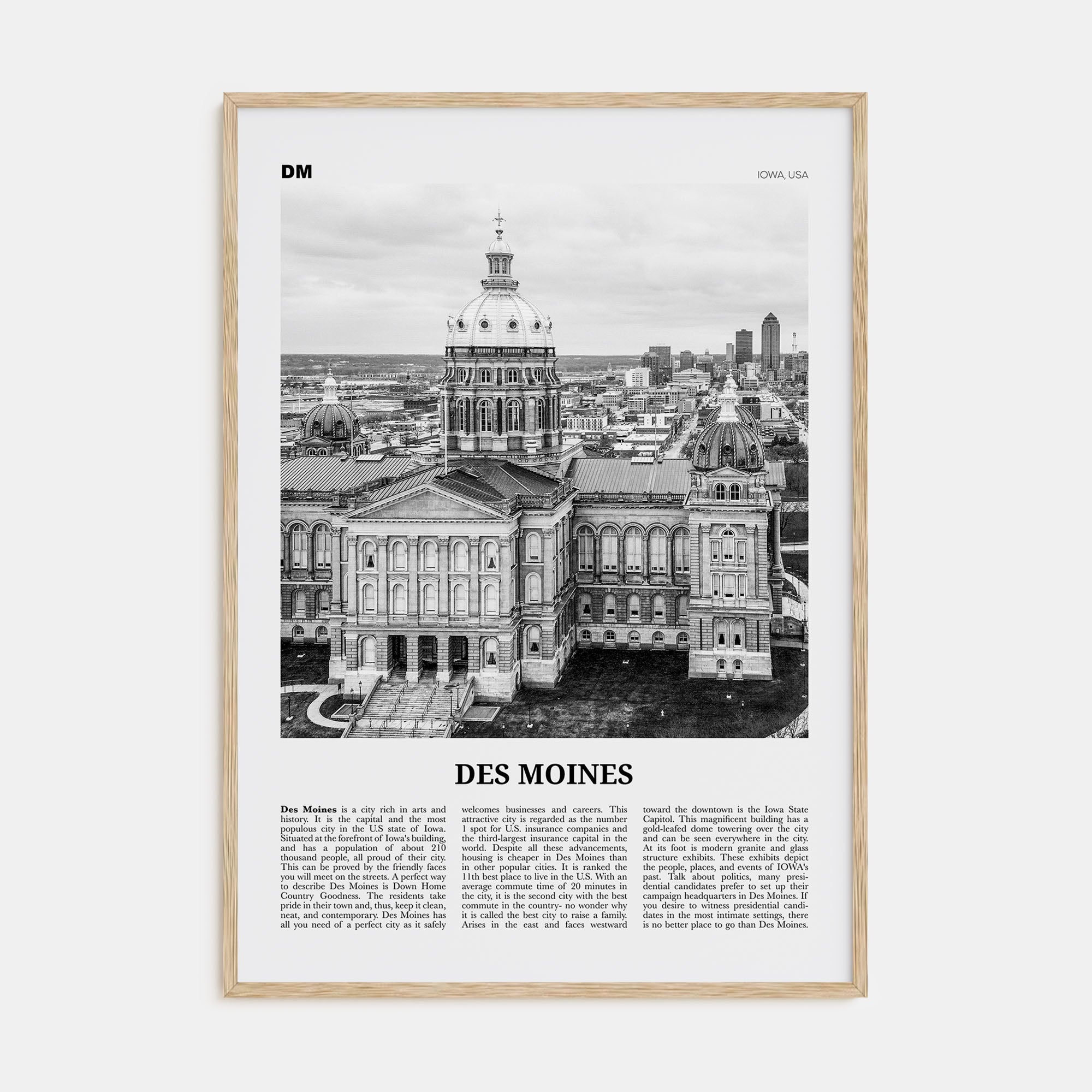 Des Moines Travel B&W No 2 Poster
