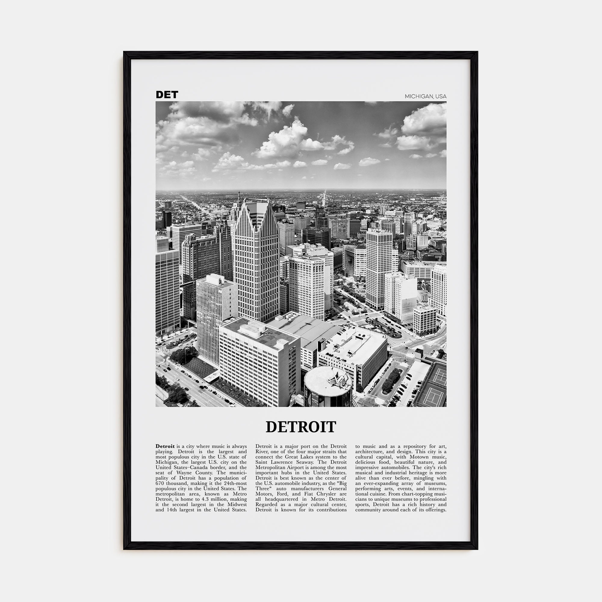 Detroit Travel B&W No 1 Poster