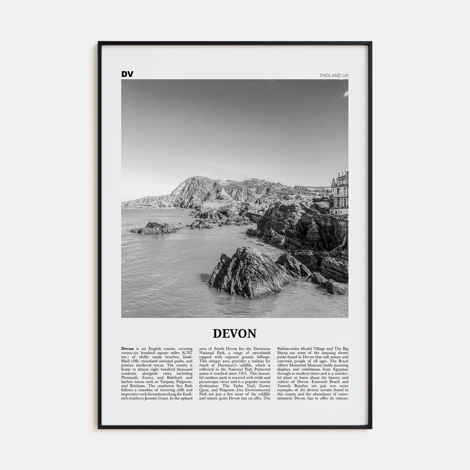 Devon Travel B&W Poster