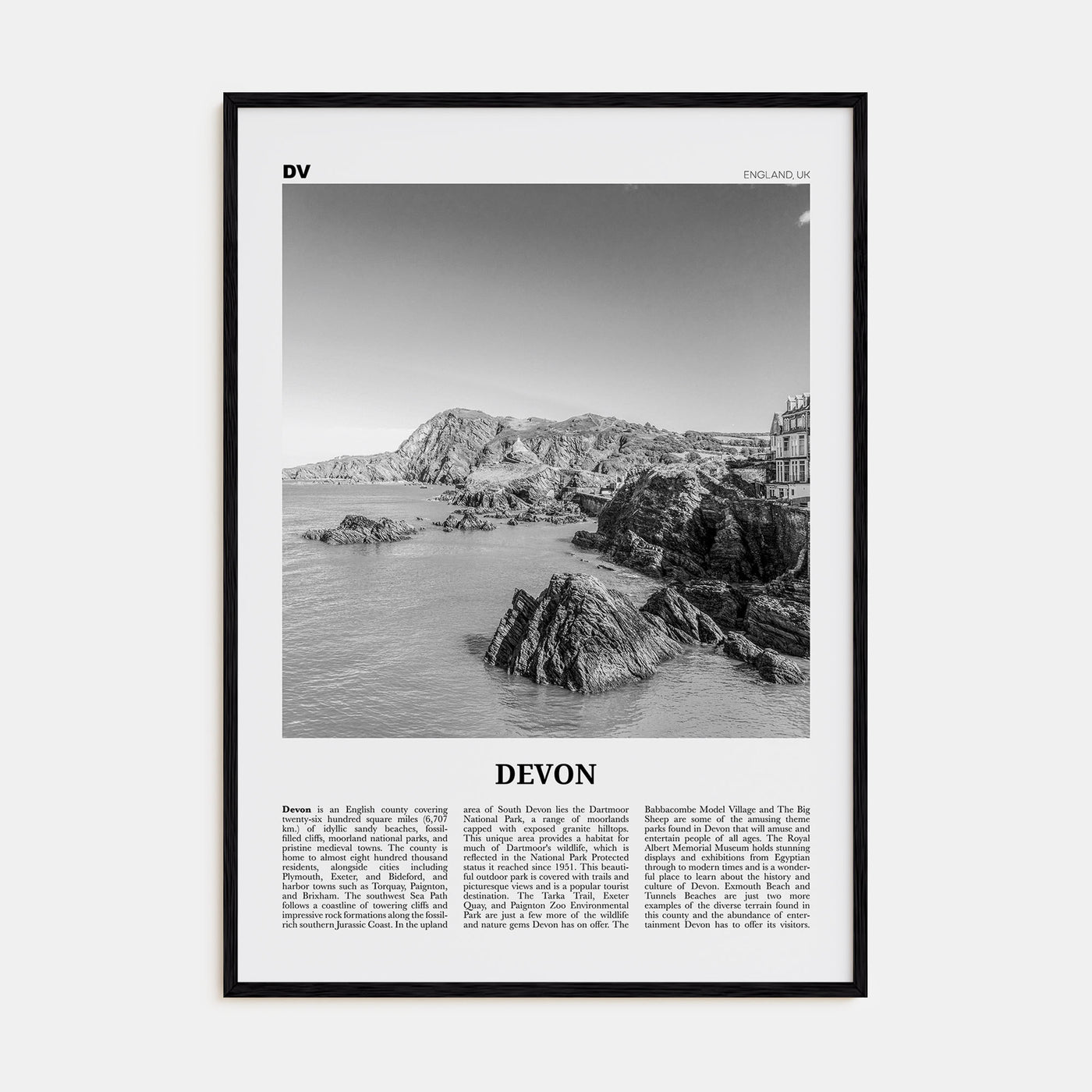 Devon Travel B&W Poster