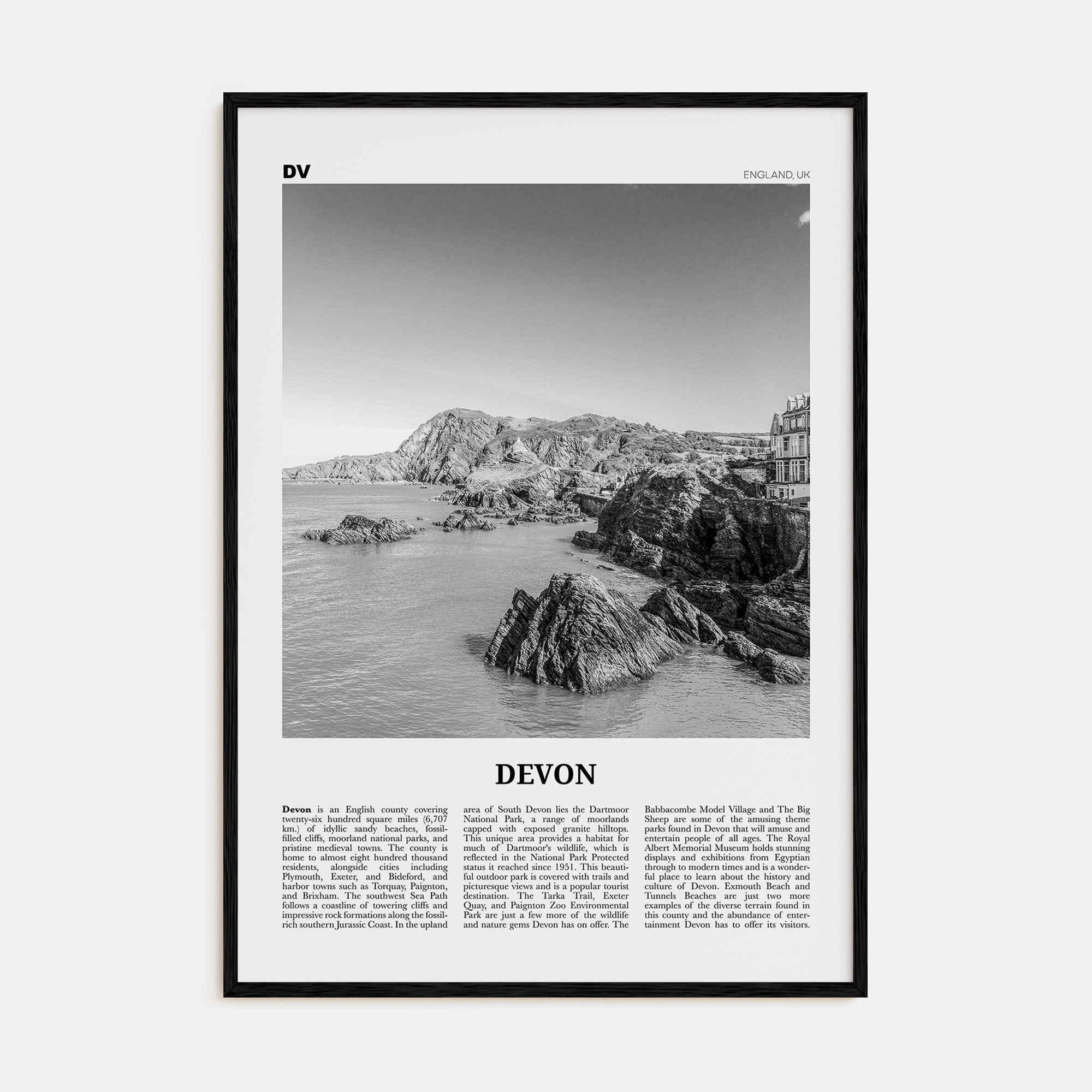 Devon Travel B&W Poster
