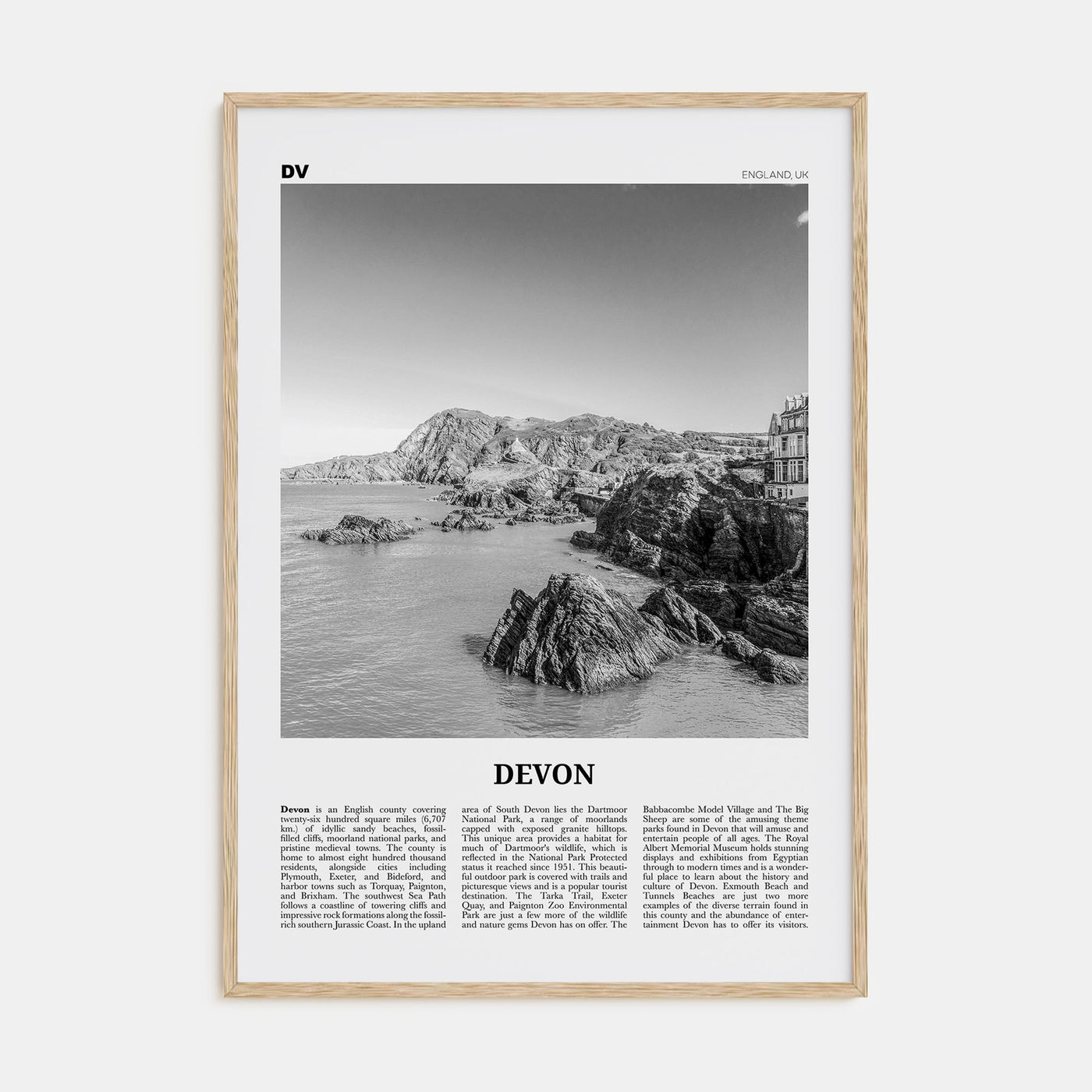 Devon Travel B&W Poster
