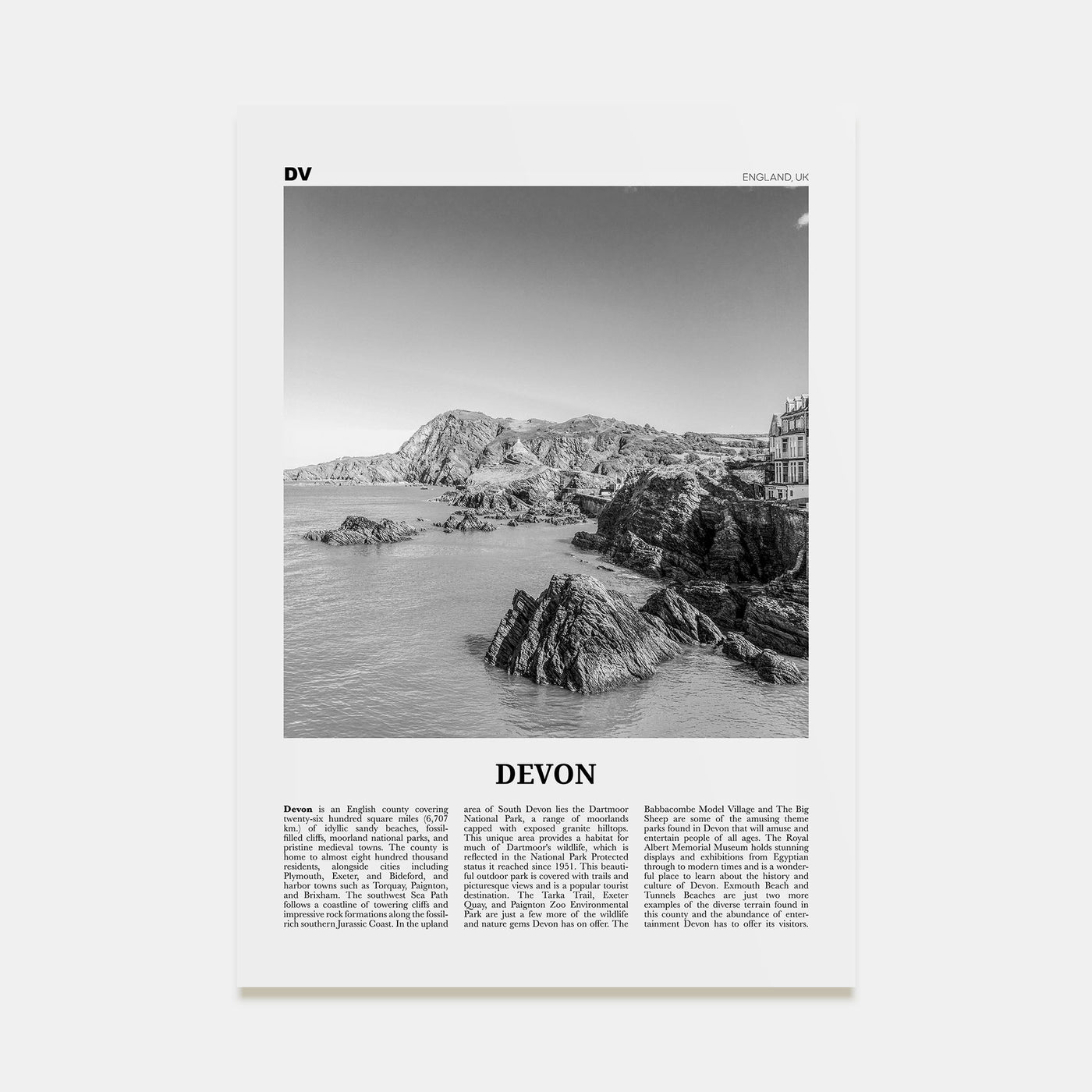 Devon Travel B&W Poster