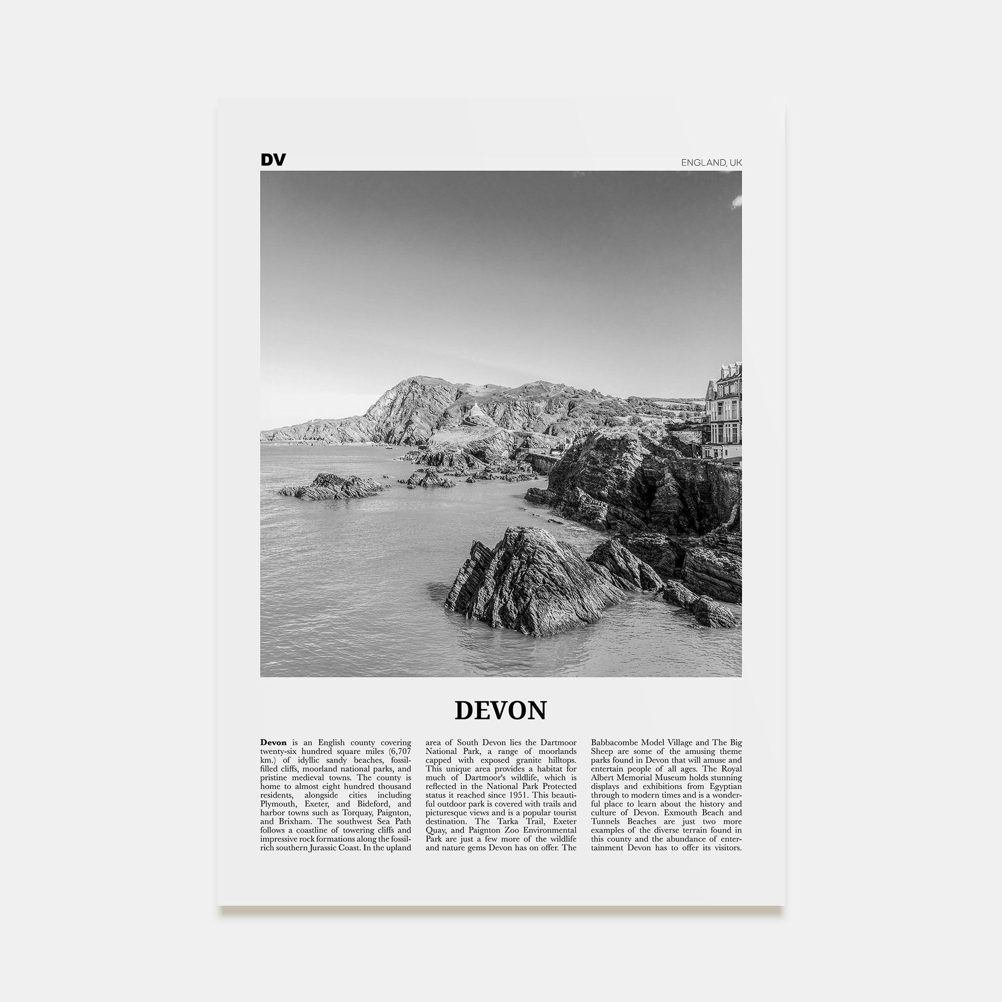 Devon Travel B&W Poster