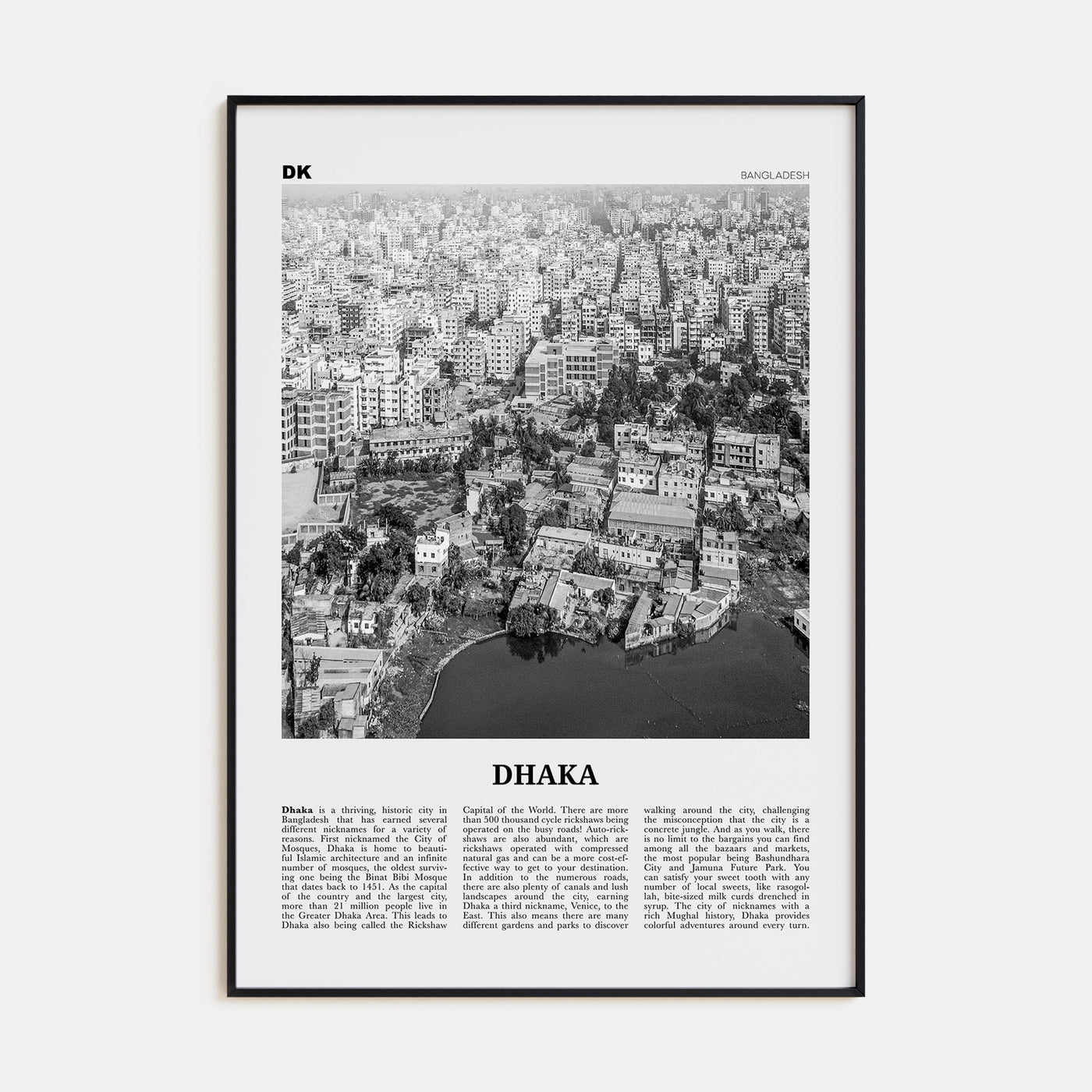 Dhaka Travel B&W Poster