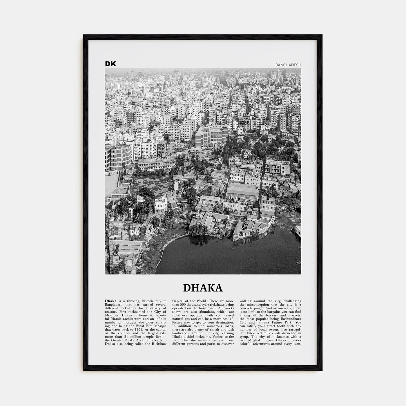 Dhaka Travel B&W Poster